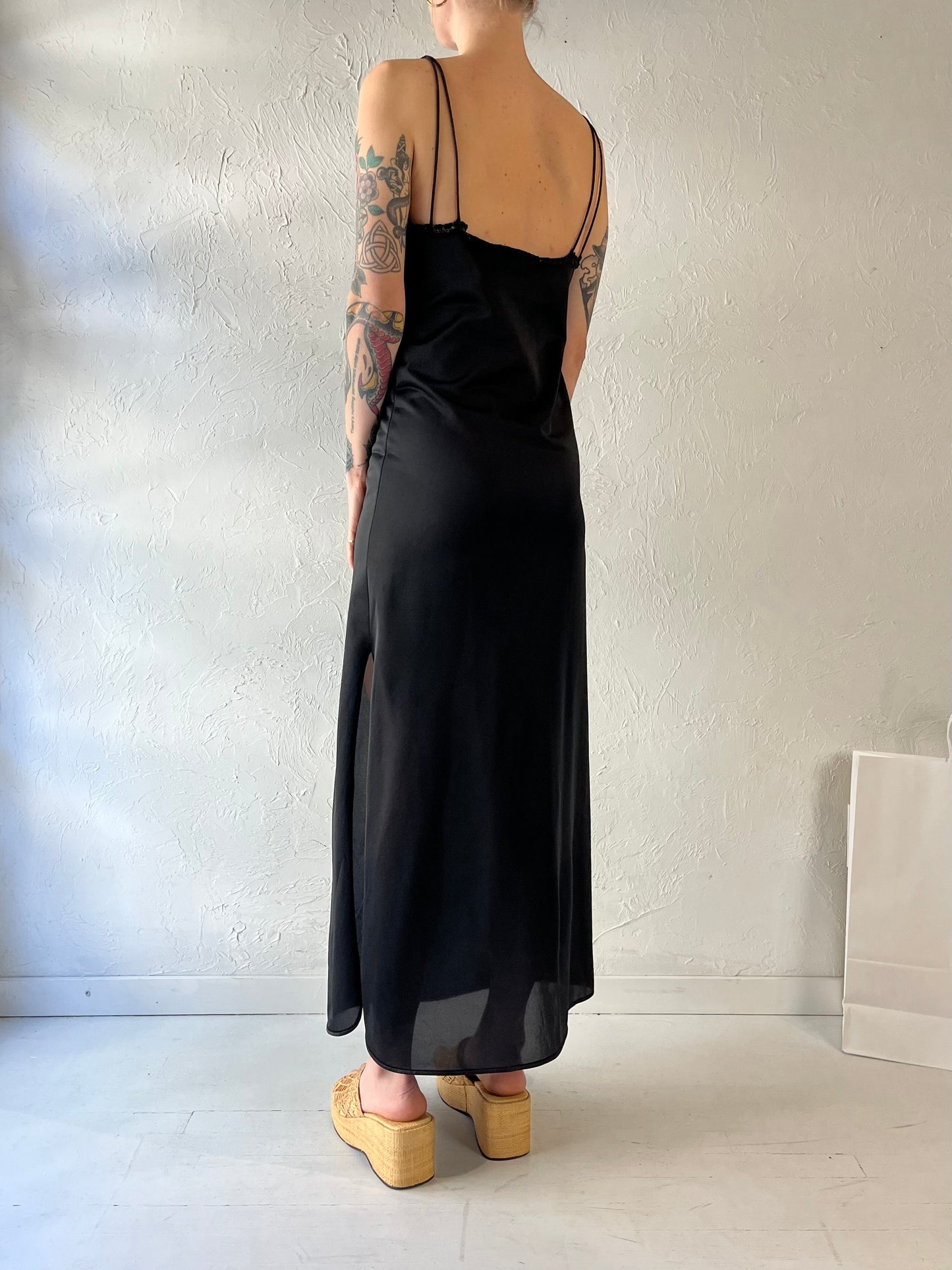 90s 'Vanity Fair' Black Slip Dress / Small