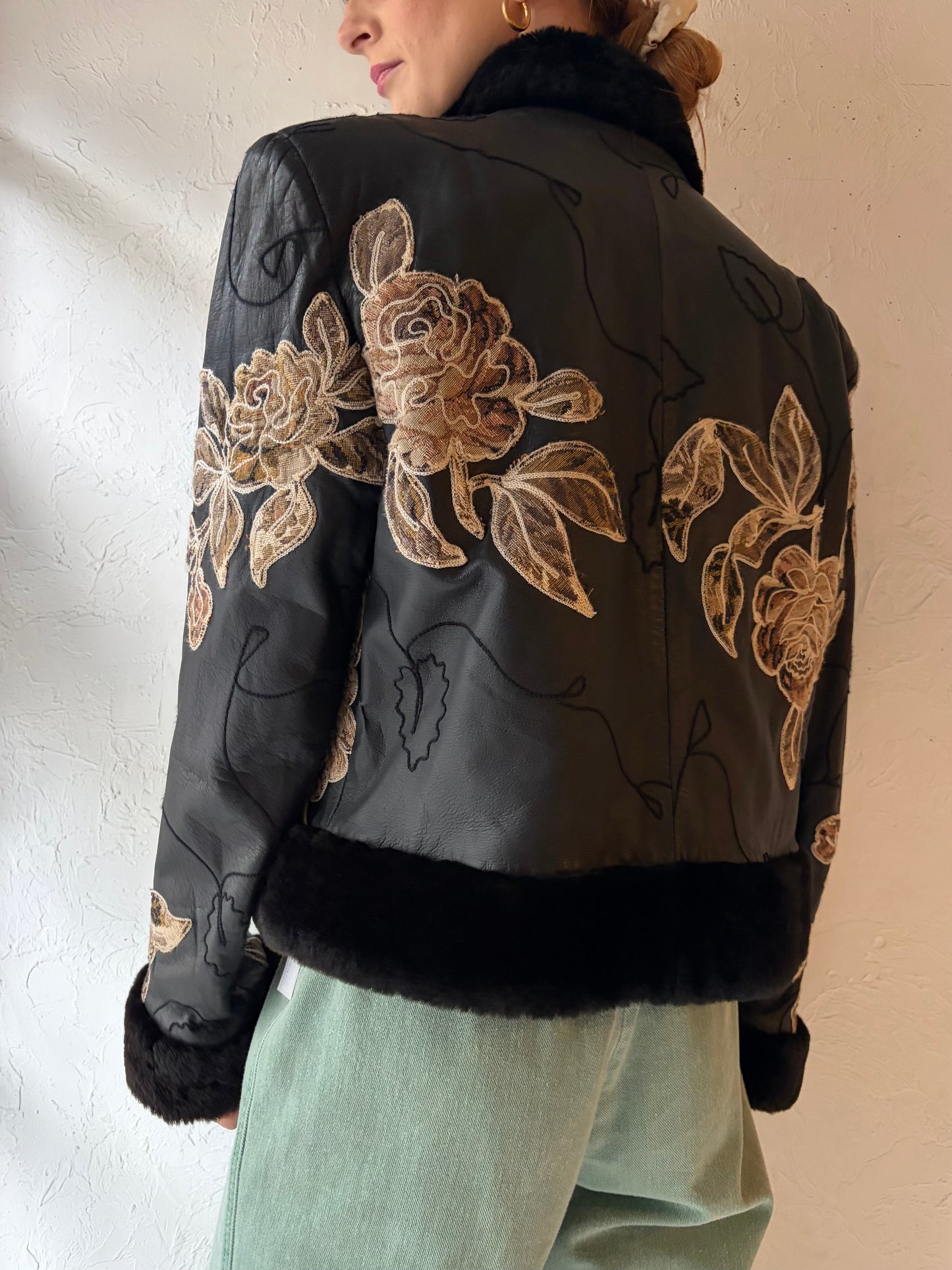Vintage 'Wai Yin Chen' Embroidered Leather Jacket / Small
