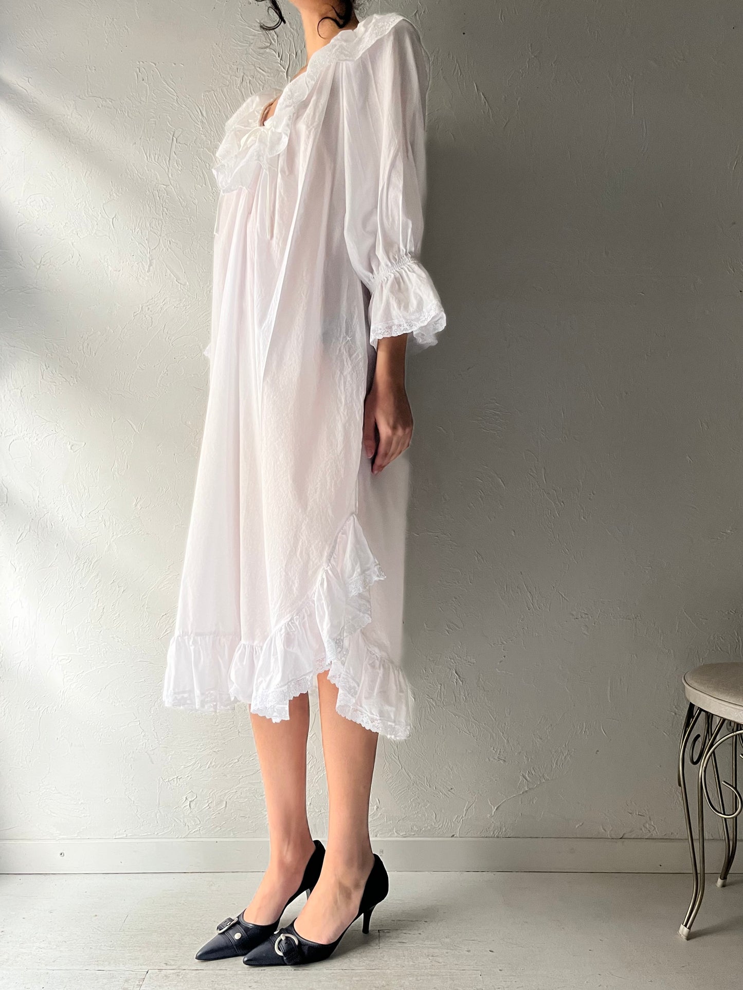 90s 'Barad & Co' White Cotton Dress / Medium