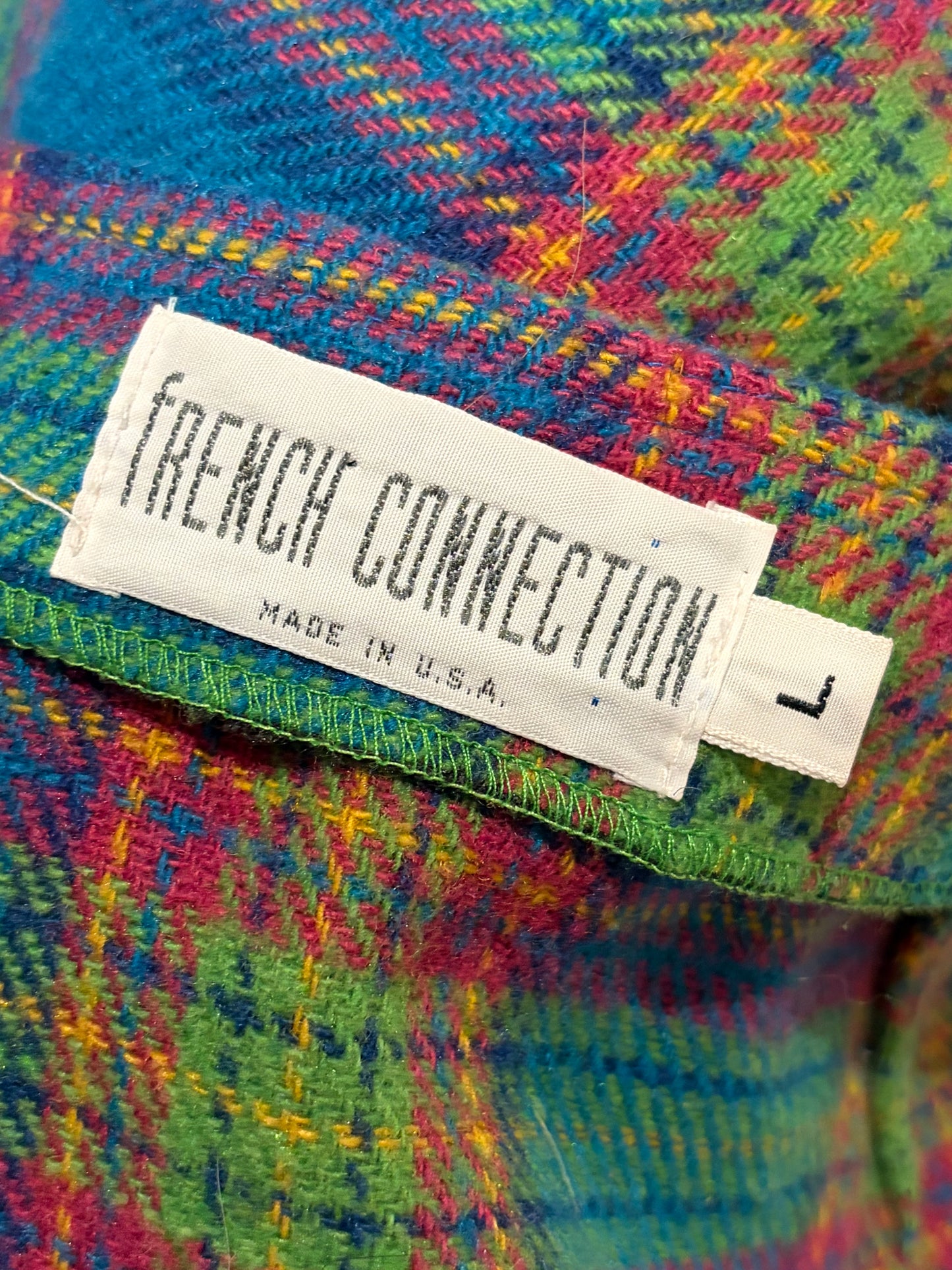 90s 'French Connection' Plaid Knit Mini Wrap Skirt / Large
