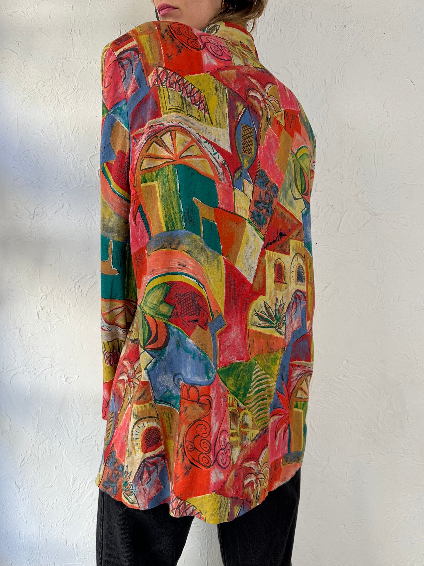 90s 'Byer' Abstract Print Oversized Rayon Jacket / Large