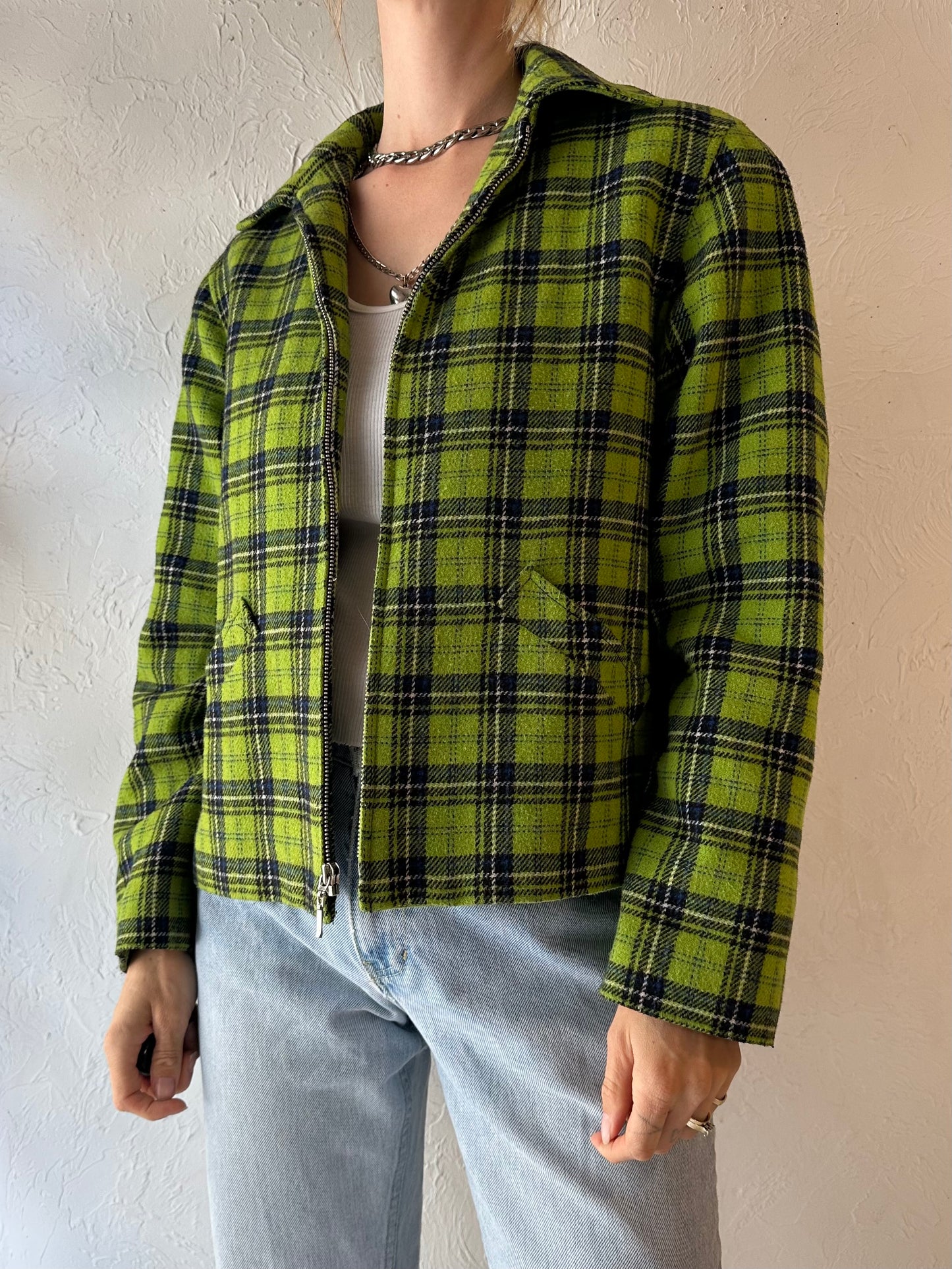 90s 'Maurices' Green Plaid Jacket / Medium