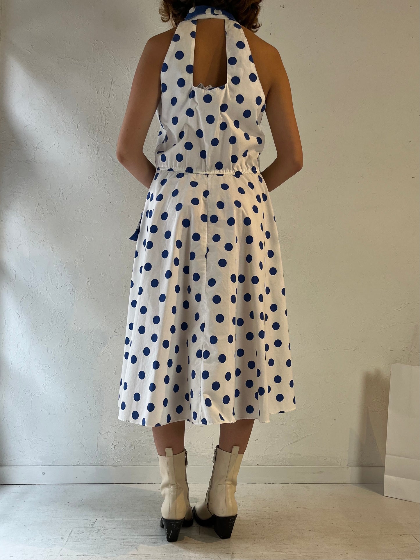 Y2k Collared Polka Dot Midi Dress / Large