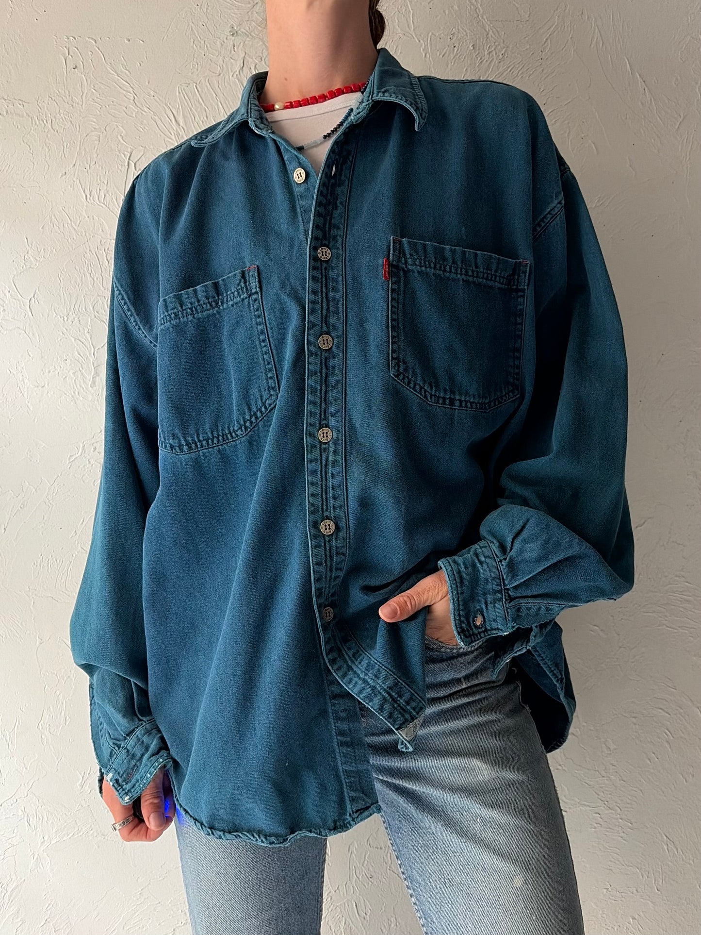 90s 'Levis' Blue Button Up Denim Shirt / XL