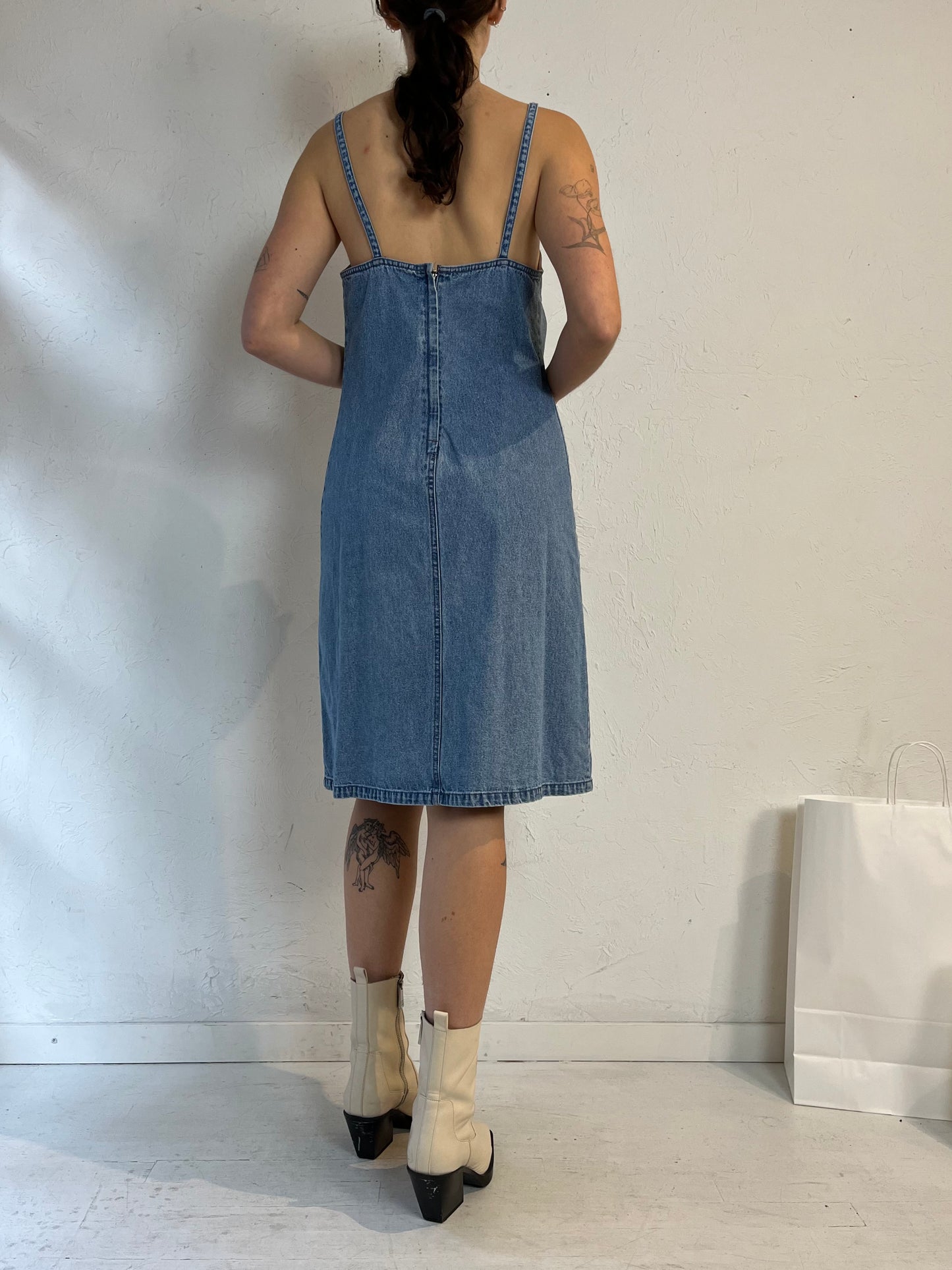 90s 'Tommy Hilfiger' Sleeveless Denim Mini Dress / Small - Medium