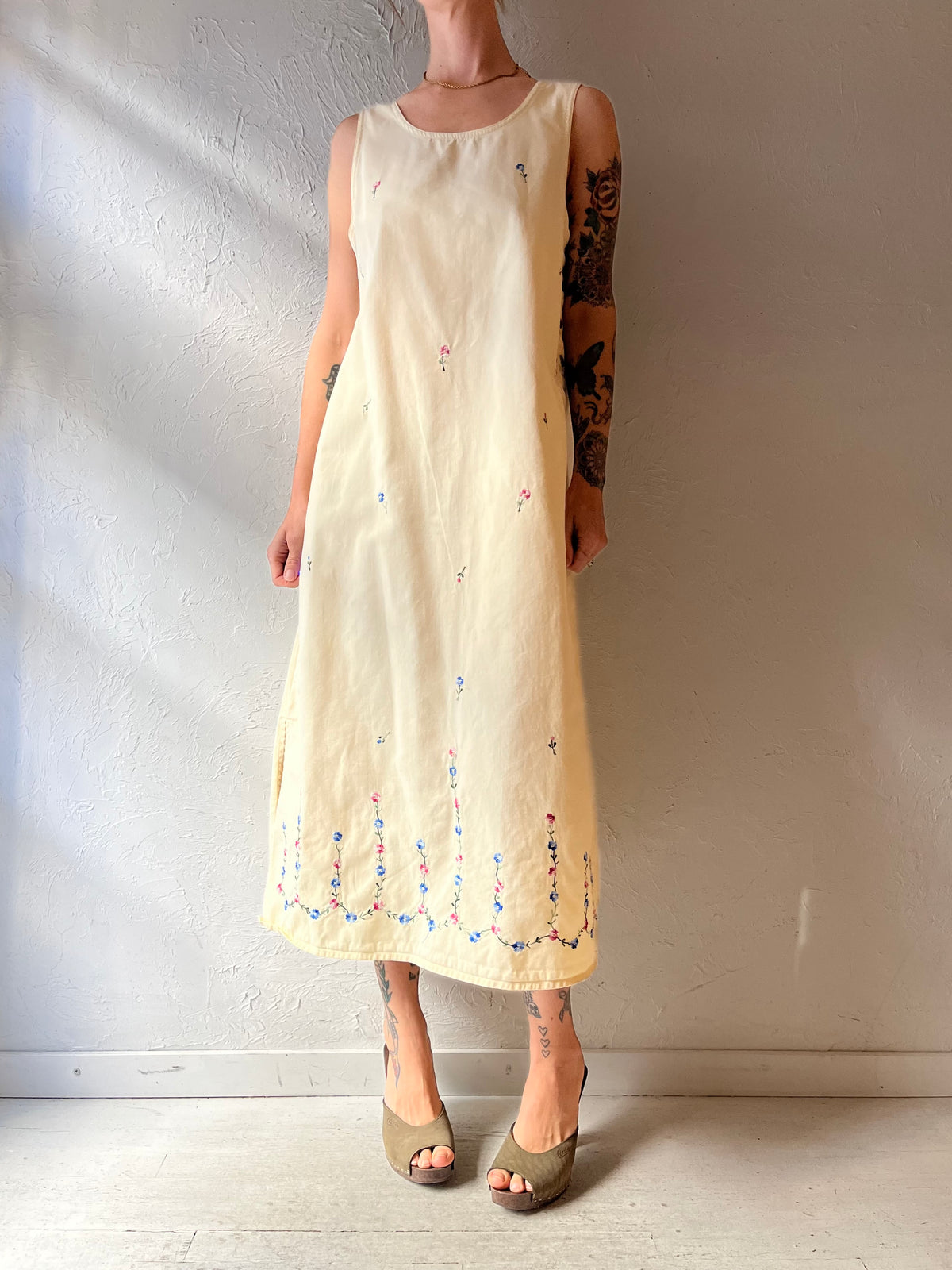 Y2k 'Edition' Yellow Flower Embroidered Cottagecore Maxi Summer Dress / Small