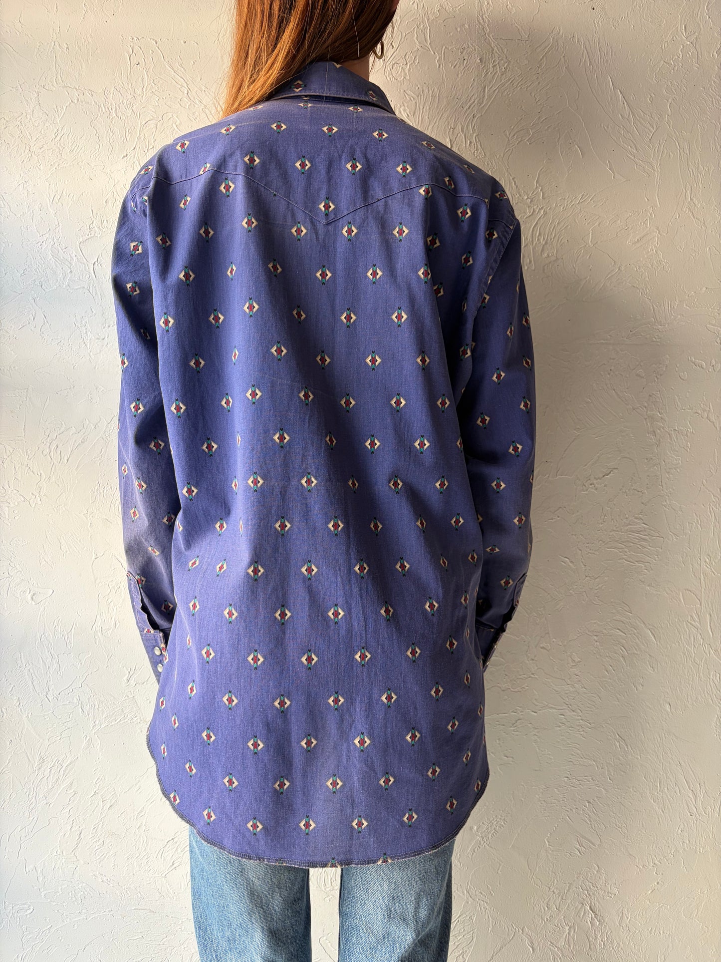 90s 'Wrangler' Purple Pearl Snap Western Shirt / Large