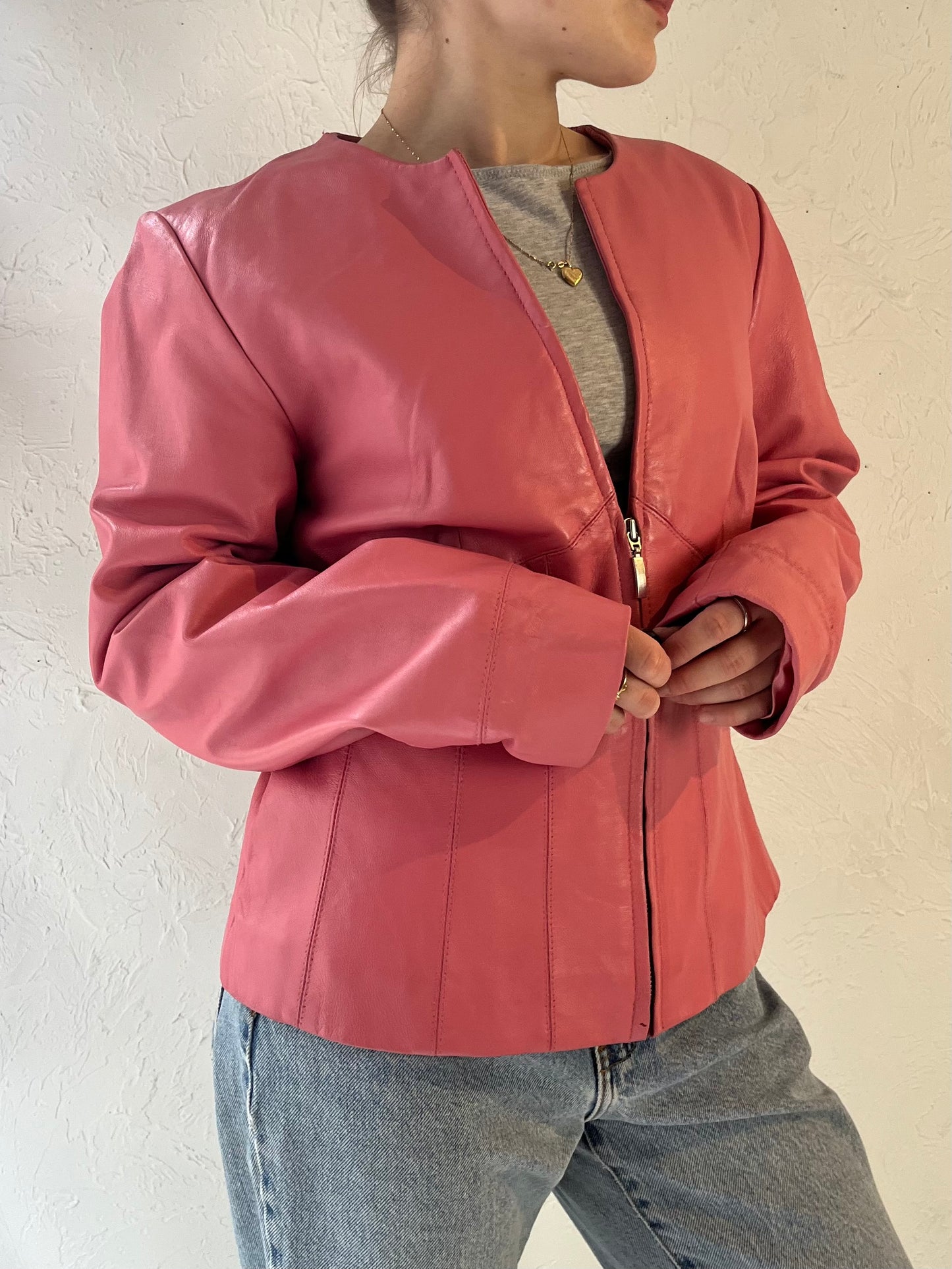 Y2k 'Style & Co' Pink Leather Jacket / Medium