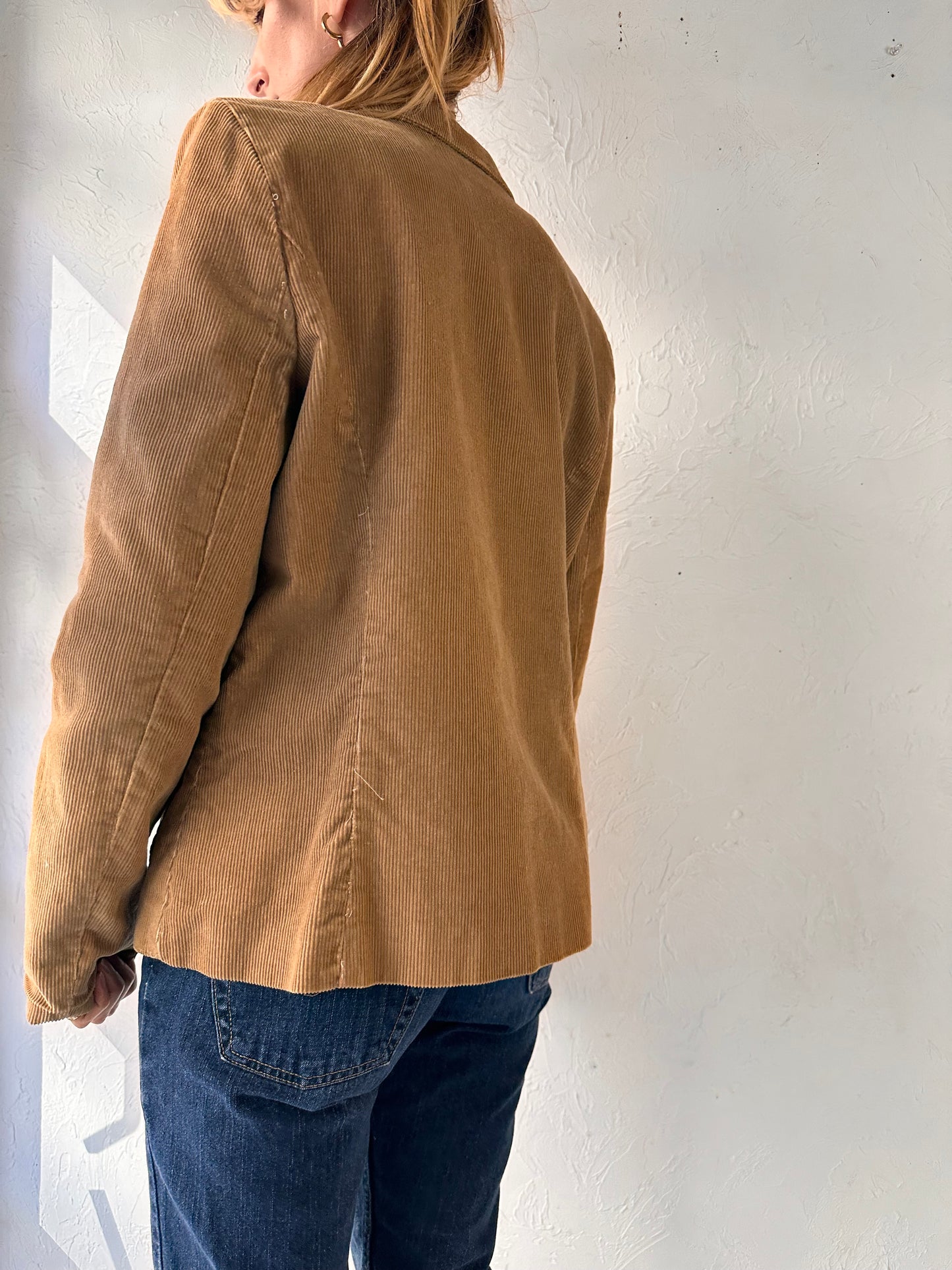90s Tan Corduroy Blazer Jacket / Large