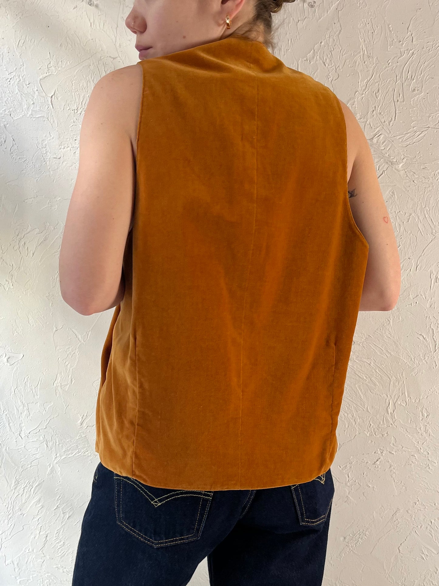 Vintage Orange Velvet Vest / Large