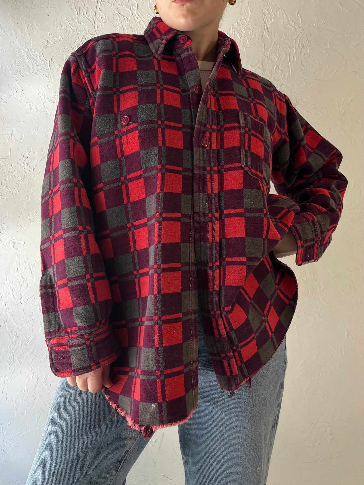 Vintage 'Champion' Red Cotton Flannel Shirt / Medium