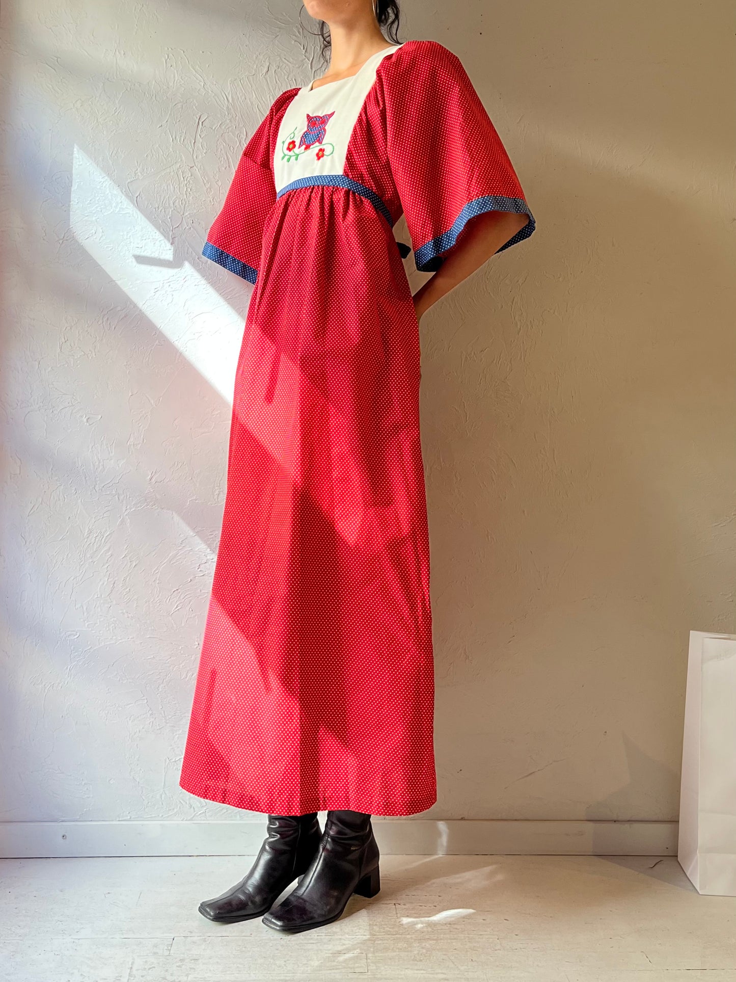 70s 'Danville' Red Polka-dot Union Made Maxi Dress / Small