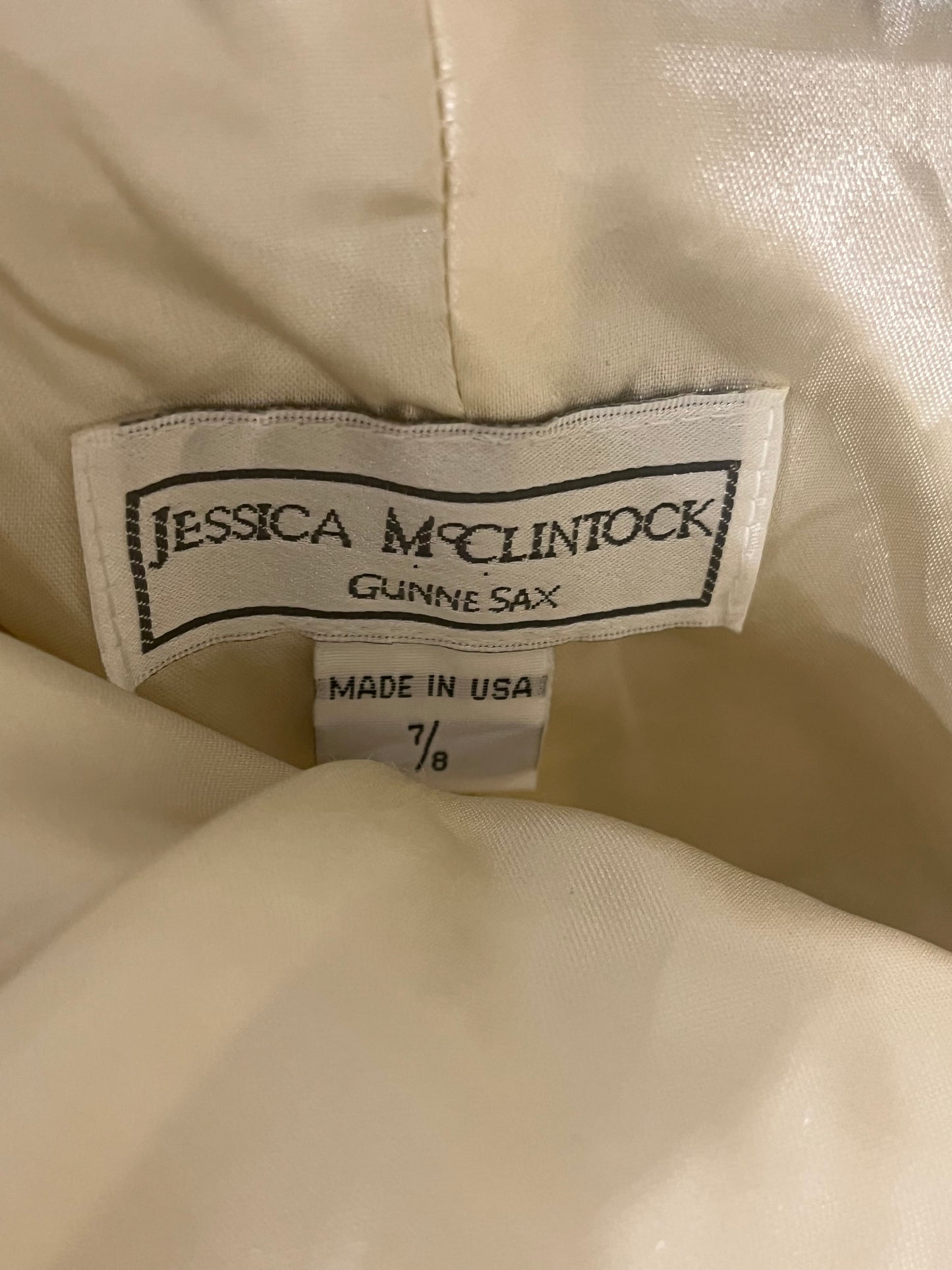 90s ‘Jessica McClintock’ Cream Strapless Formal Dress / Medium