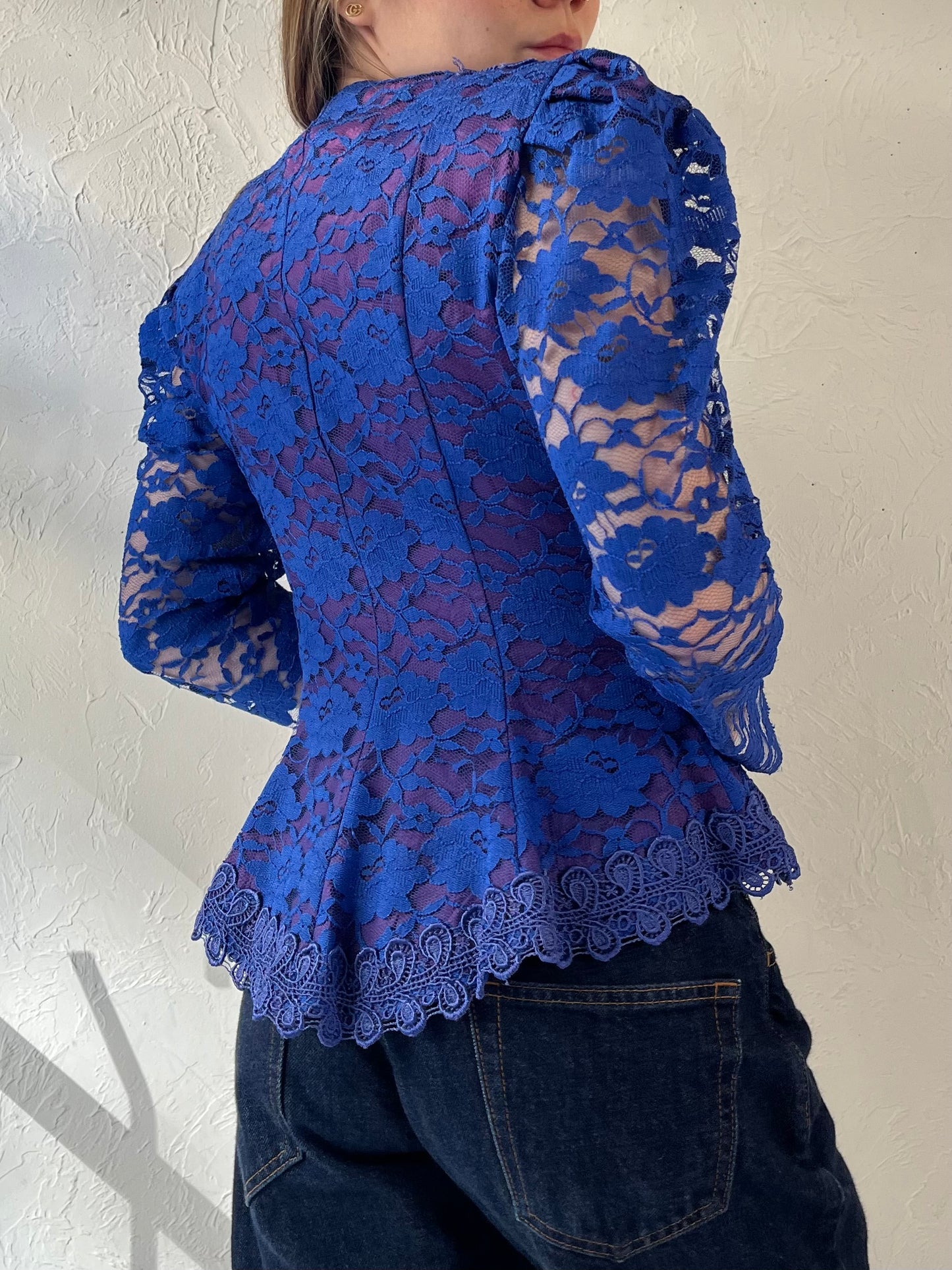 80s ‘Lori Ann’ Blue Lace Jacket / Small