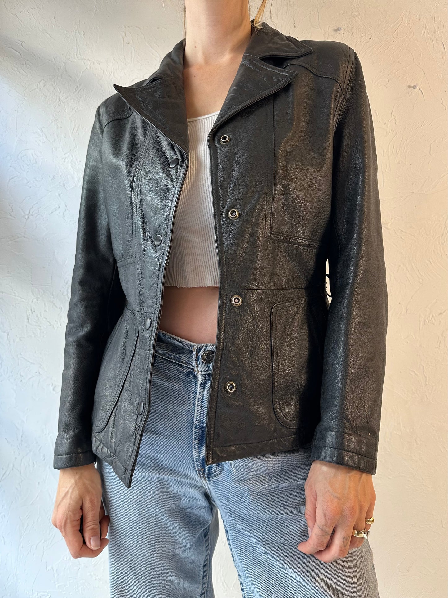 Y2k 'Wilsons' Black Leather Jacket / Medium