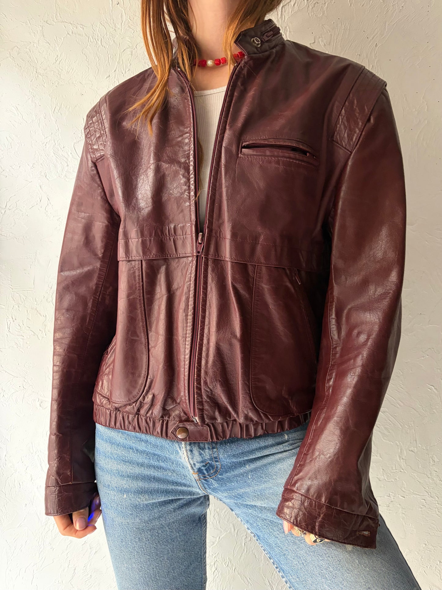 70s 'Jonathan Christopher' Burgundy Leather Bomber Jacket / Medium