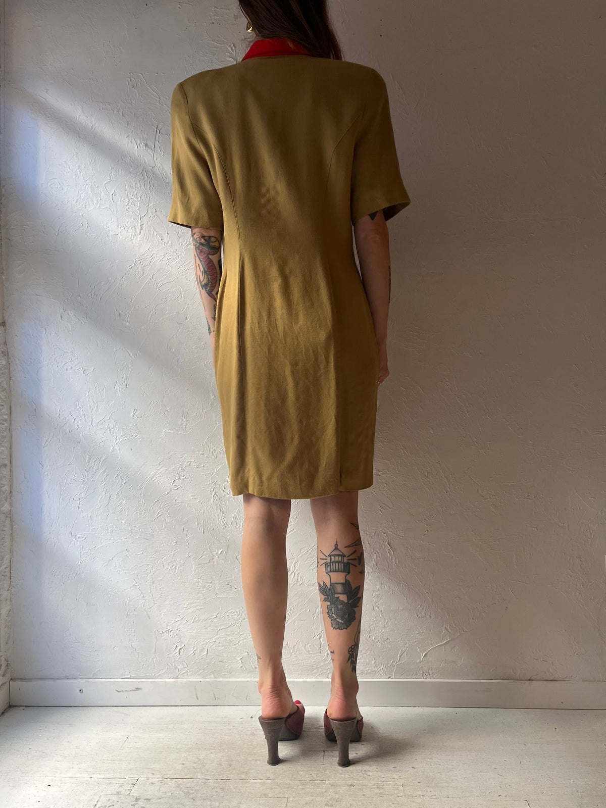 90s ‘Simon Chang’ Mustard Colorblock Mod Artsy Retro Shift  Mini Dress / Medium