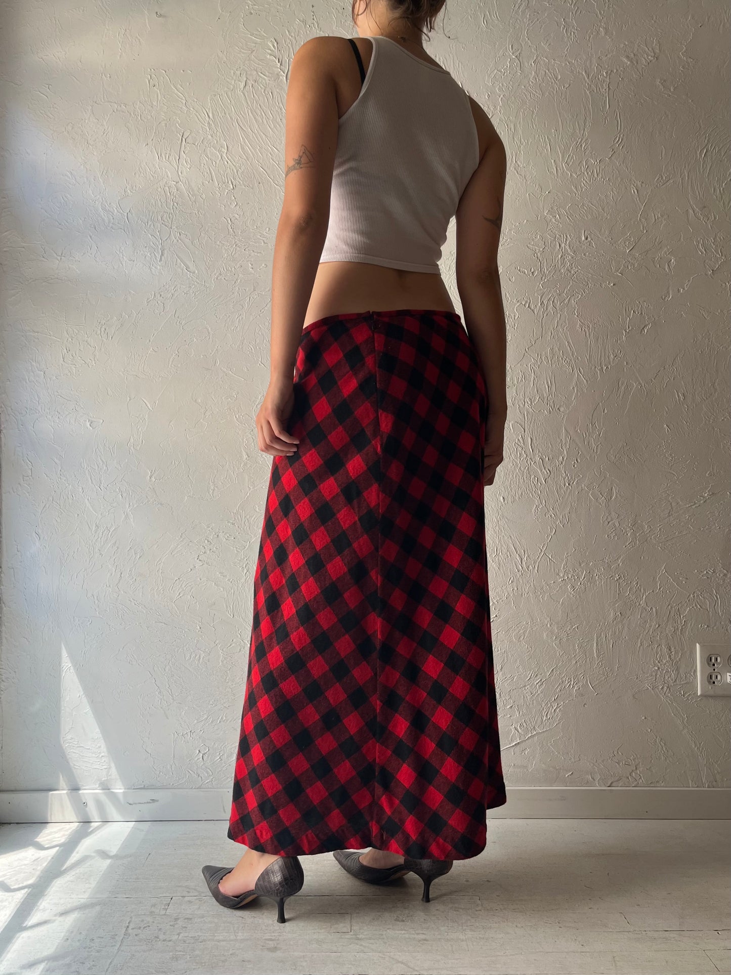 Y2k 'Liz Claiborne' Red Plaid Cottagecore Maxi Fall Skirt / Large