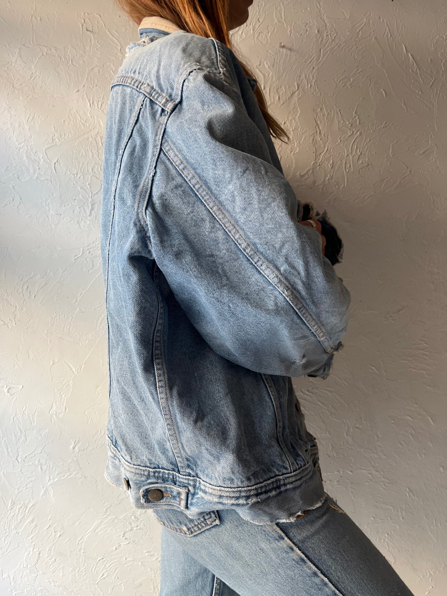 80s 'Lee Stormrider' Thrashed Blanket Lined Denim Jacket / Large