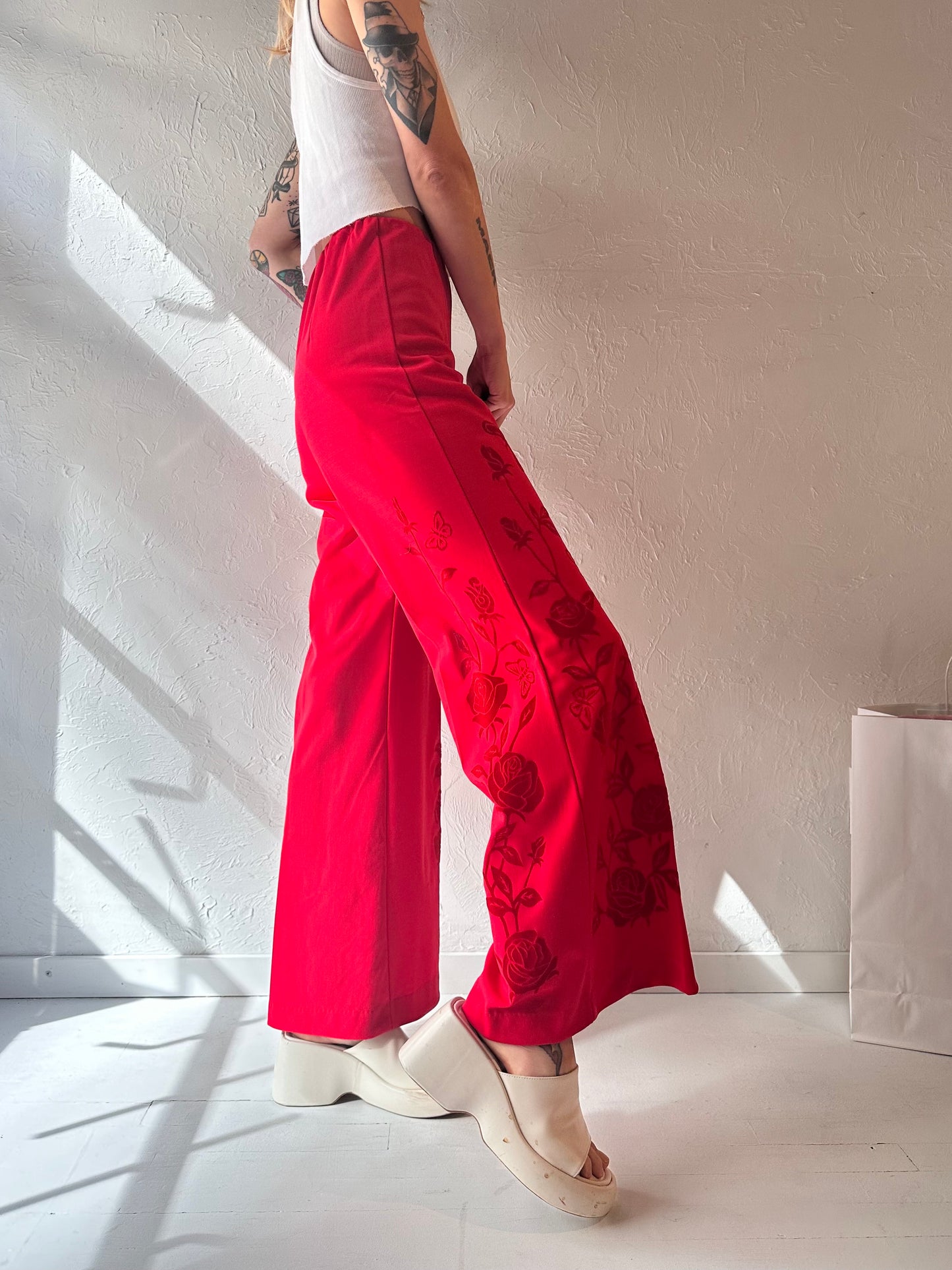 Vintage Handmade Red Bell Bottom Pants / Small