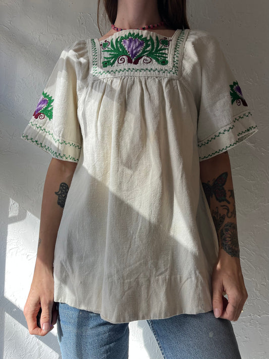 Vintage Embroidered Thick Cotton Hippie Top / Small