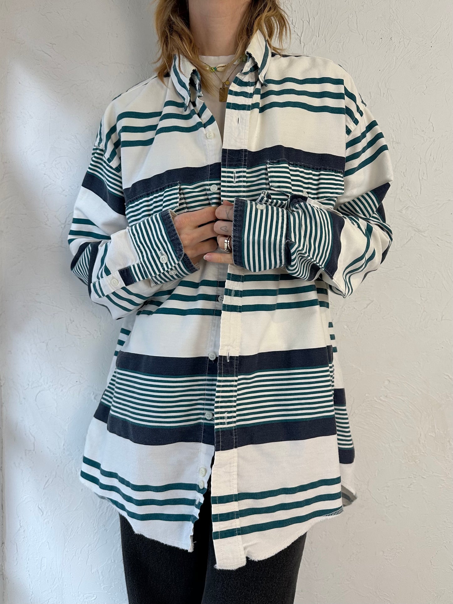 Y2k 'Wrangler' Striped Cotton Button Up Shirt / Large