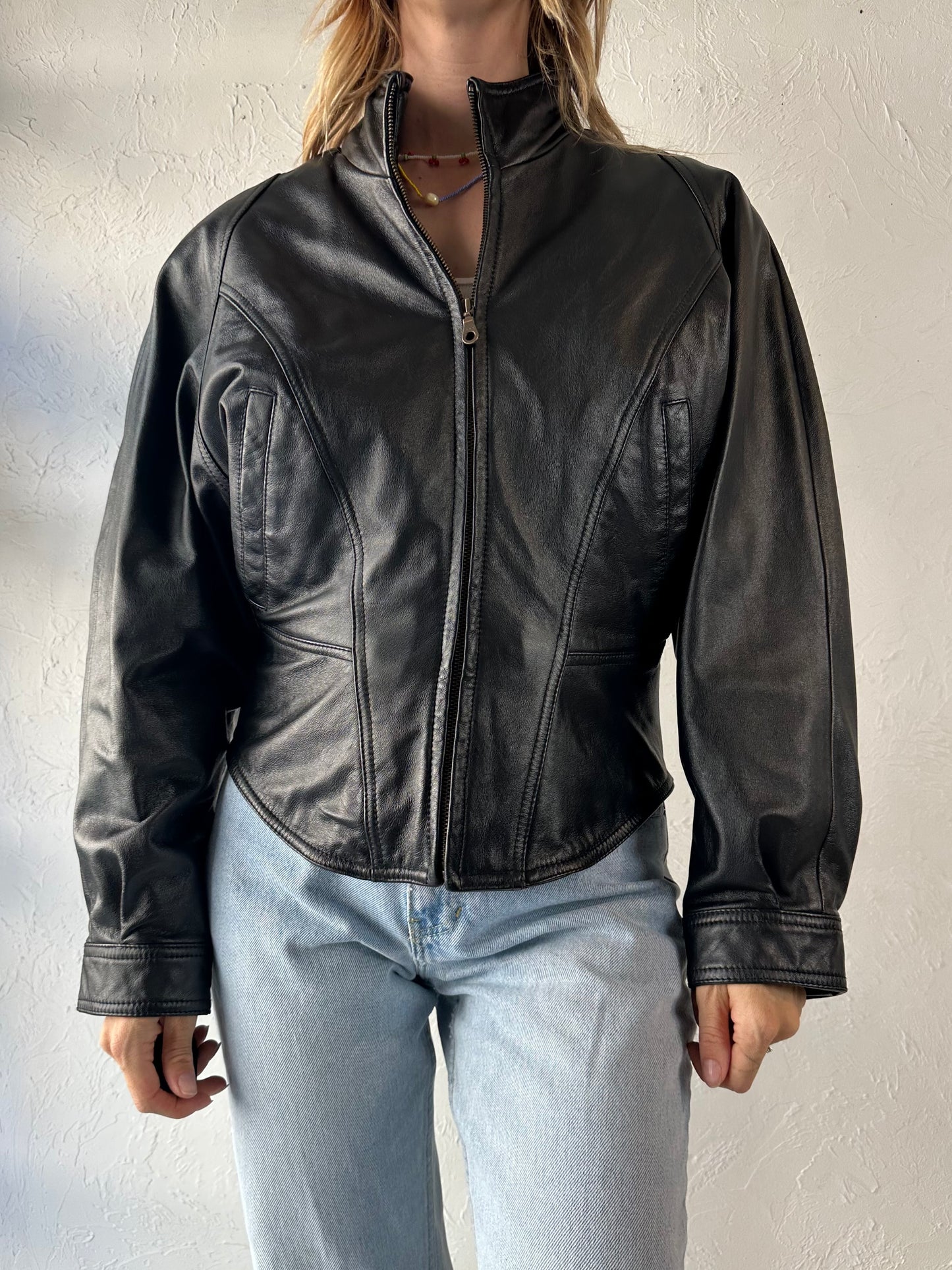 Y2k 'Wilsons' Black Leather Jacket / Medium