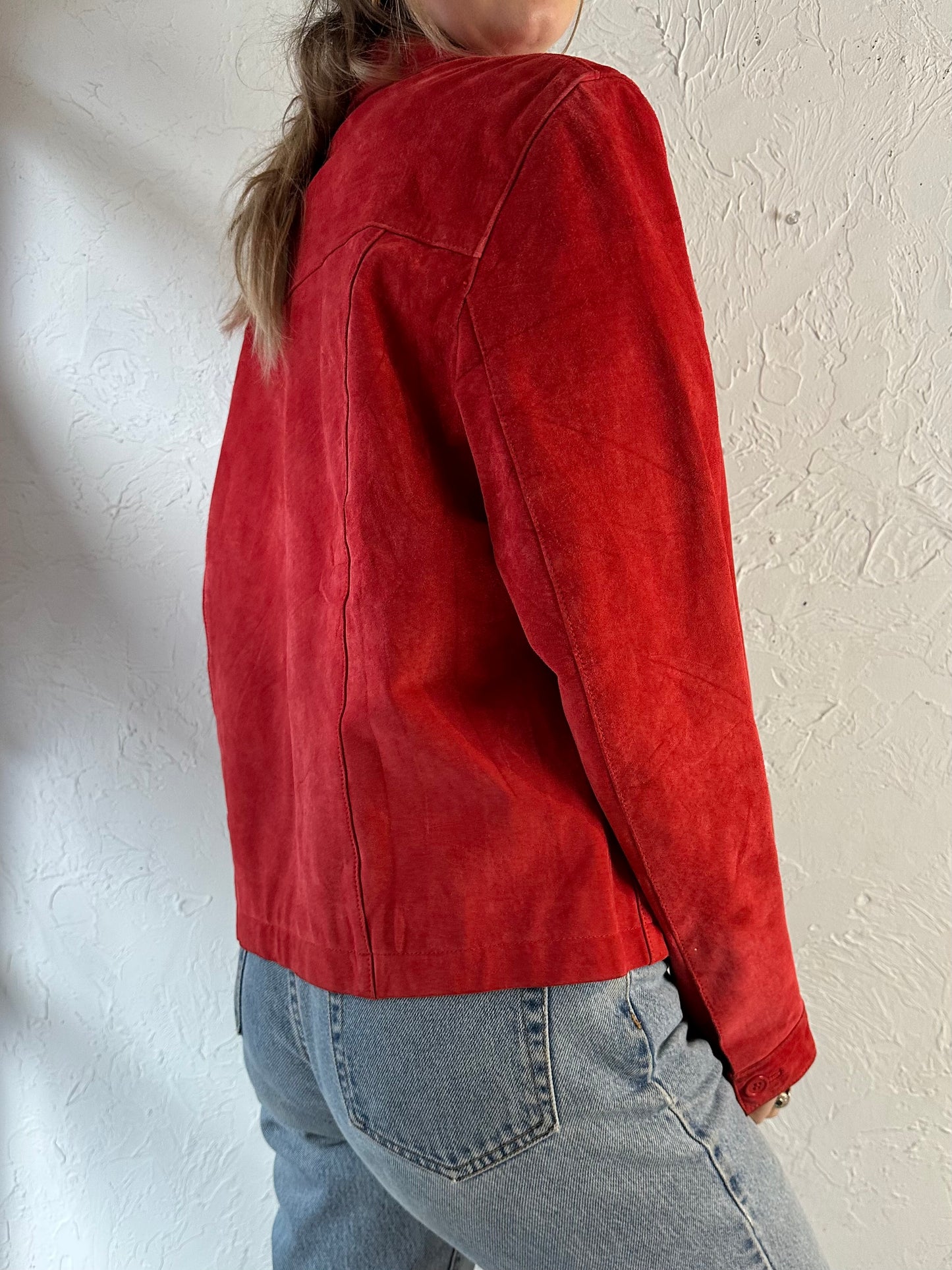 90s 'Jeanology' Red Suede Jacket / Medium