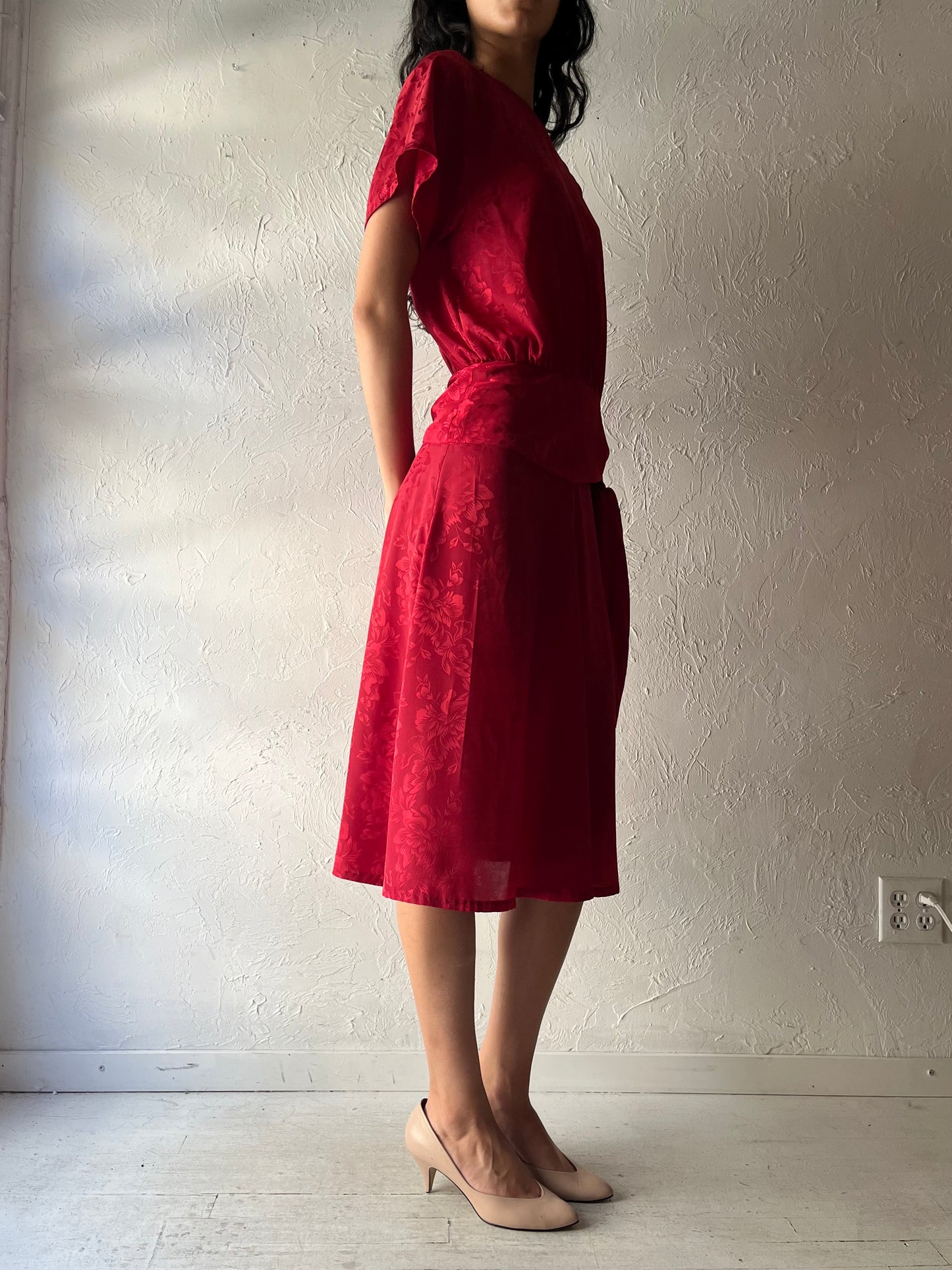 80s Floral Midi Dress / Small
