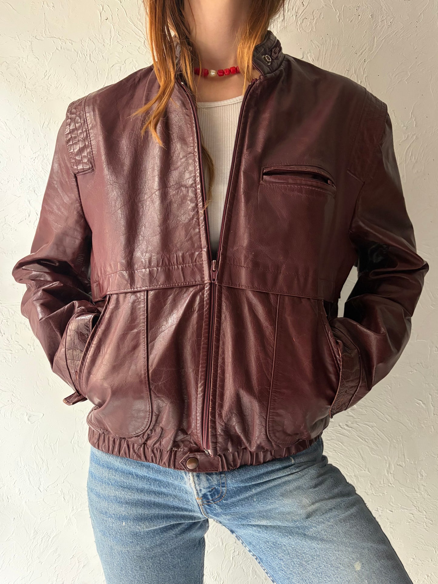 70s 'Jonathan Christopher' Burgundy Leather Bomber Jacket / Medium