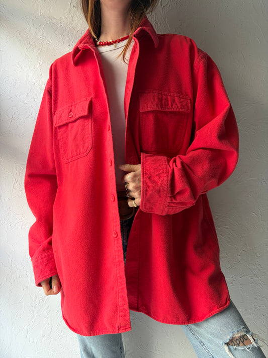 Y2k 'L.L. Bean' Red Cotton Minimalist Work Wear Button Up Shirt / XL