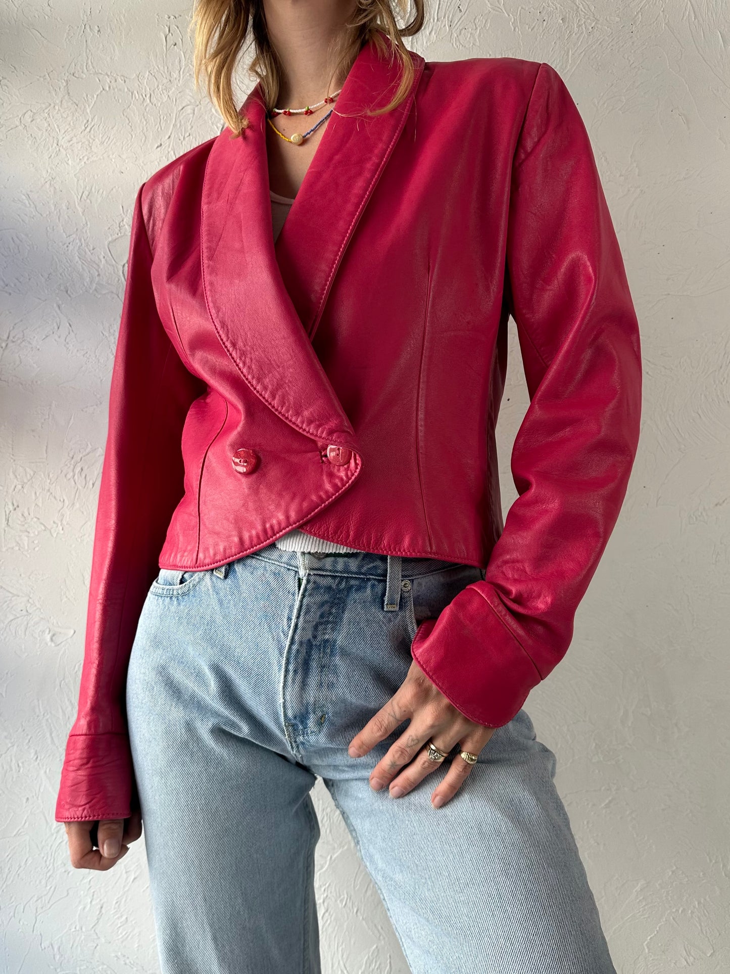 80s 'Neto' Pink Leather Jacket / Small