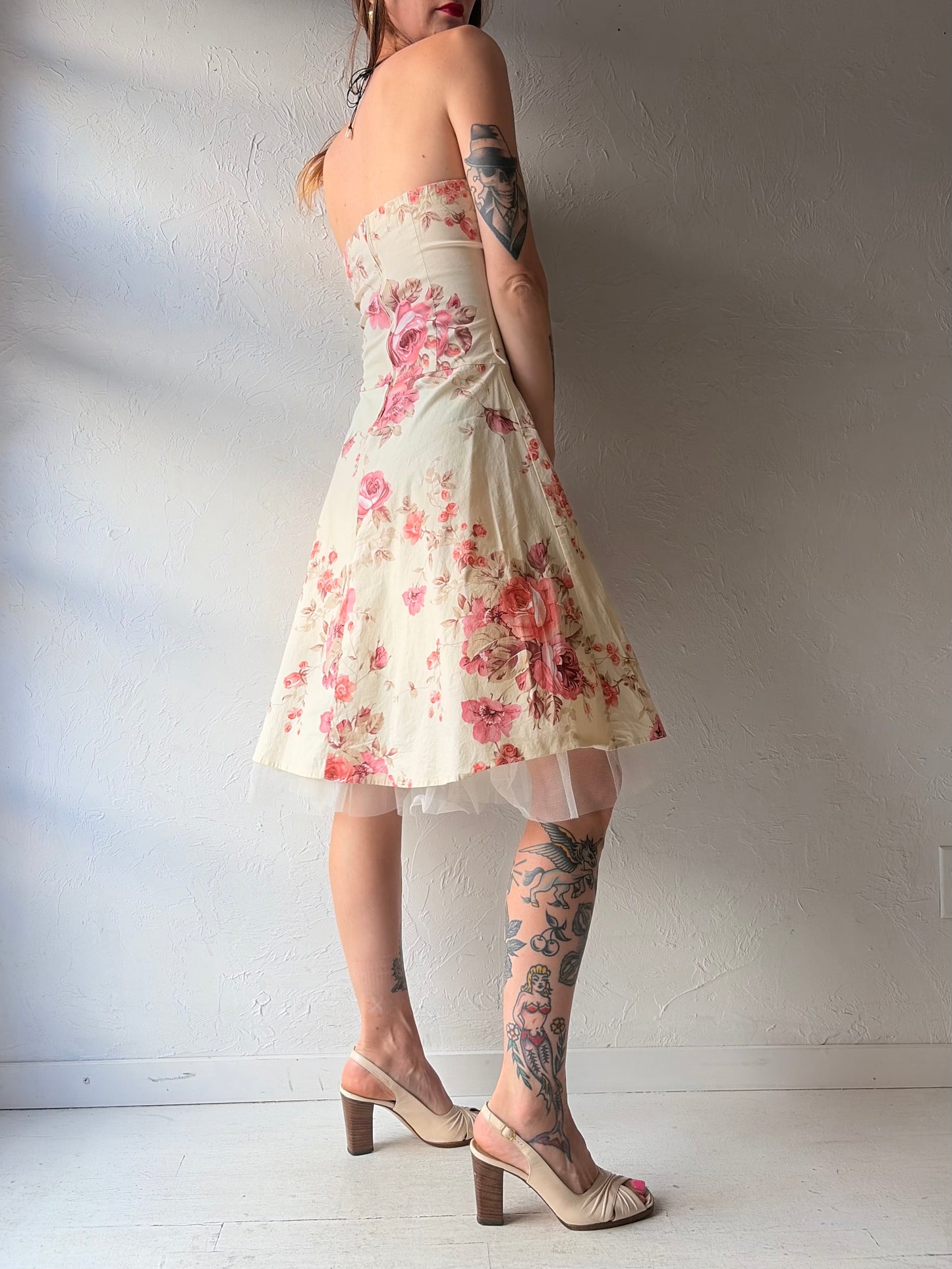 Y2k 'Ruby Rox' Strapless Floral Formal Dress / Small