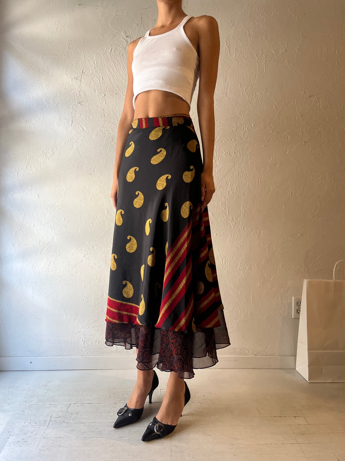 90s 'Maple Clothing' Reversible Patterned Wrap Skirt / Large