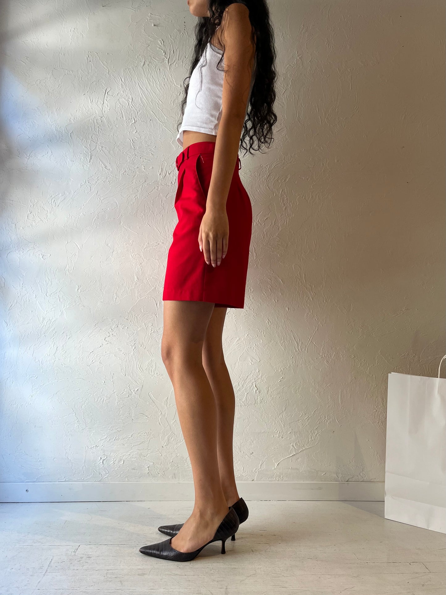 90s 'Laura Petites' Red Dress Shorts / Small