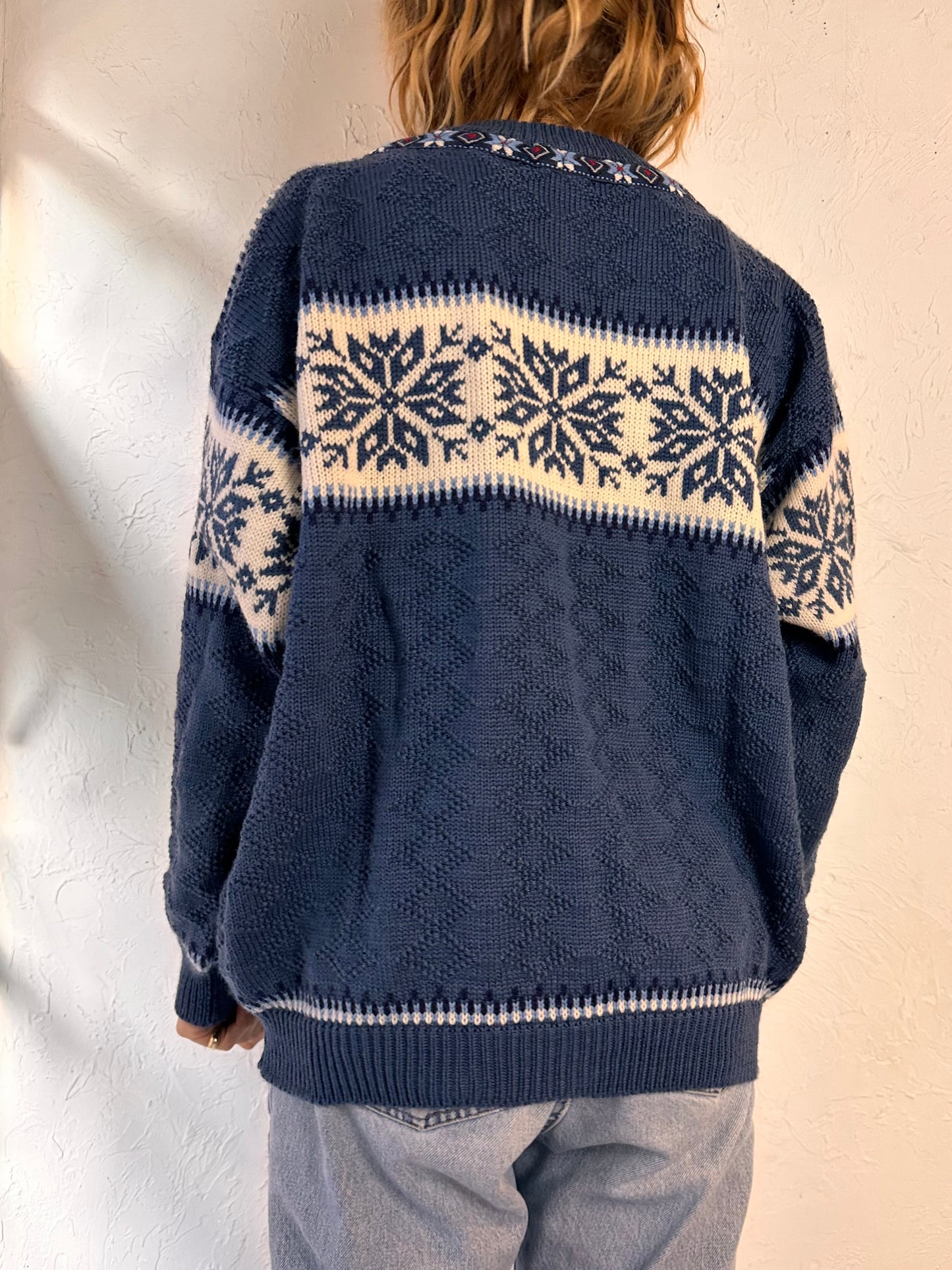 Vintage 'Nordstrikk' Blue Wool Nordic Ski Sweater / Medium