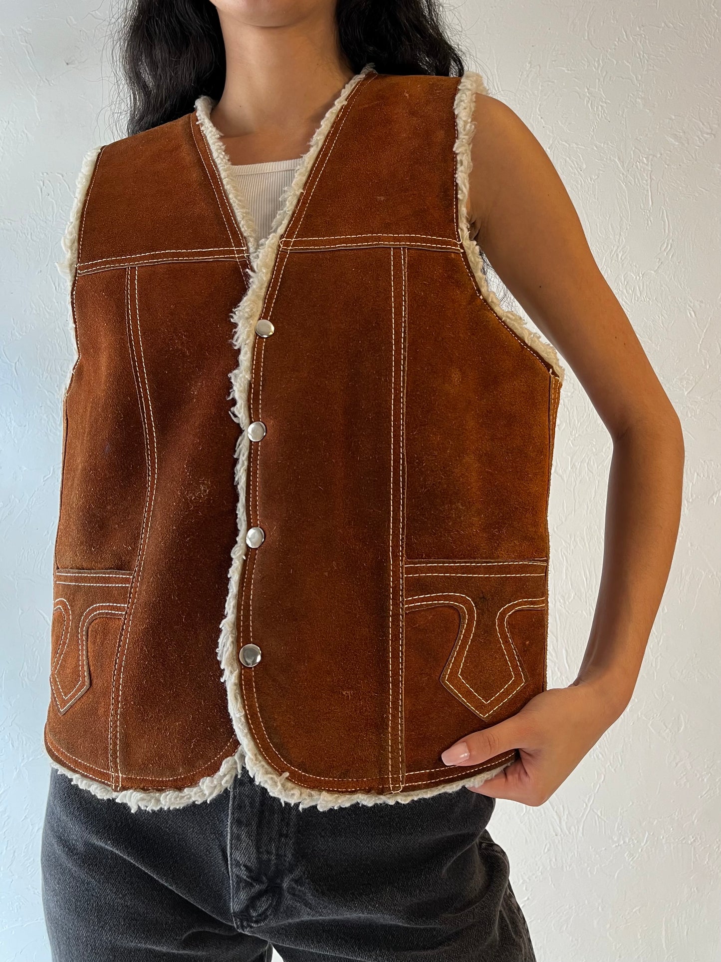 Vintage 'Genuine Leather' Suede Leather Vest / Large