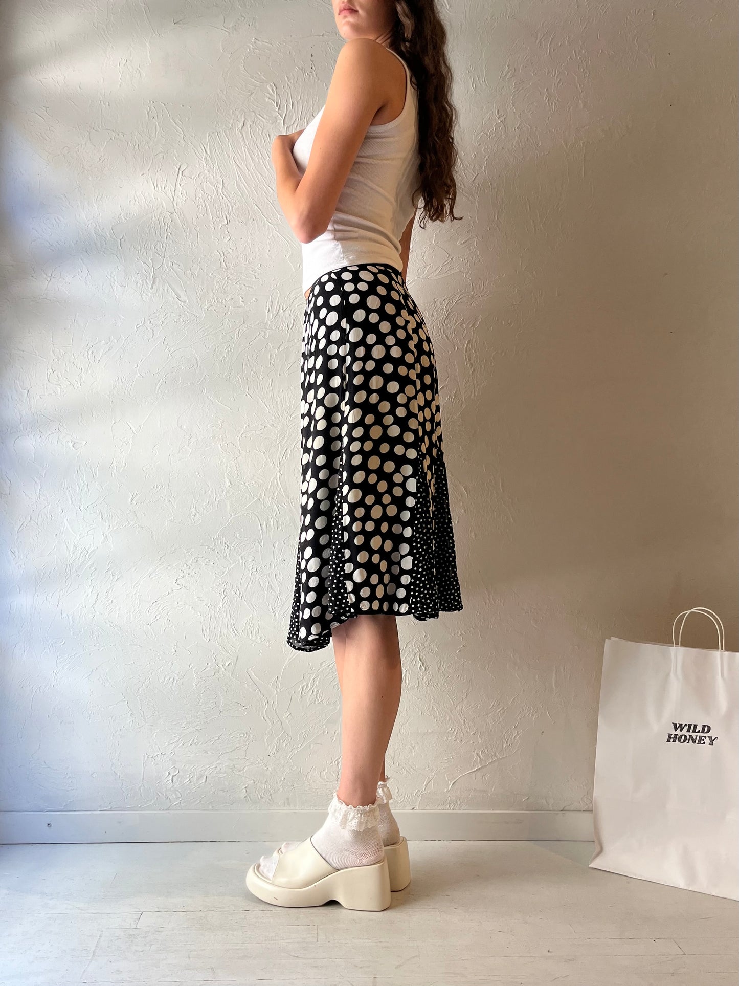 90s 'April Cornell' Polka Dot Midi Skirt / Small