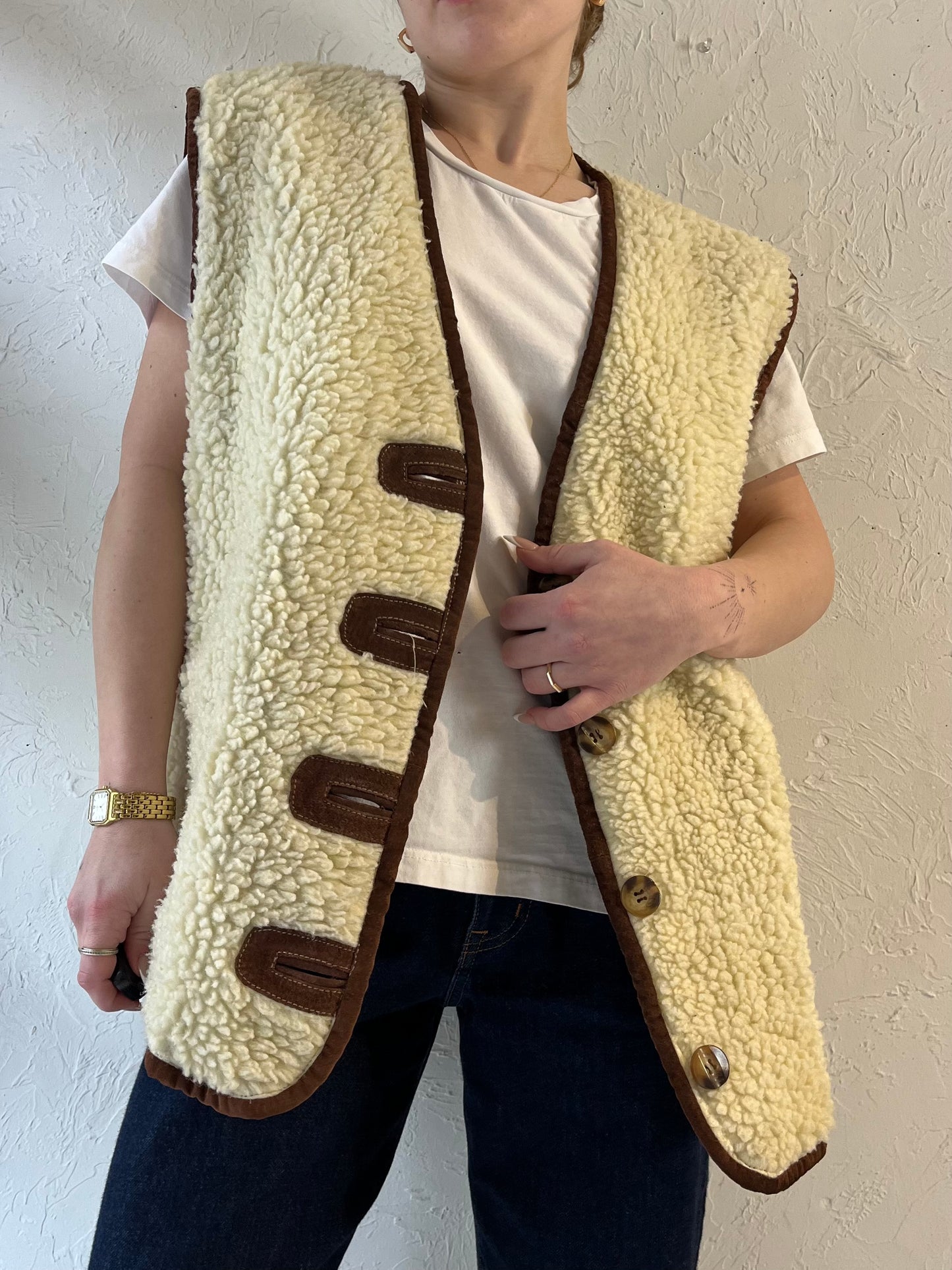 Vintage Brown Suede Shearling Vest / Large