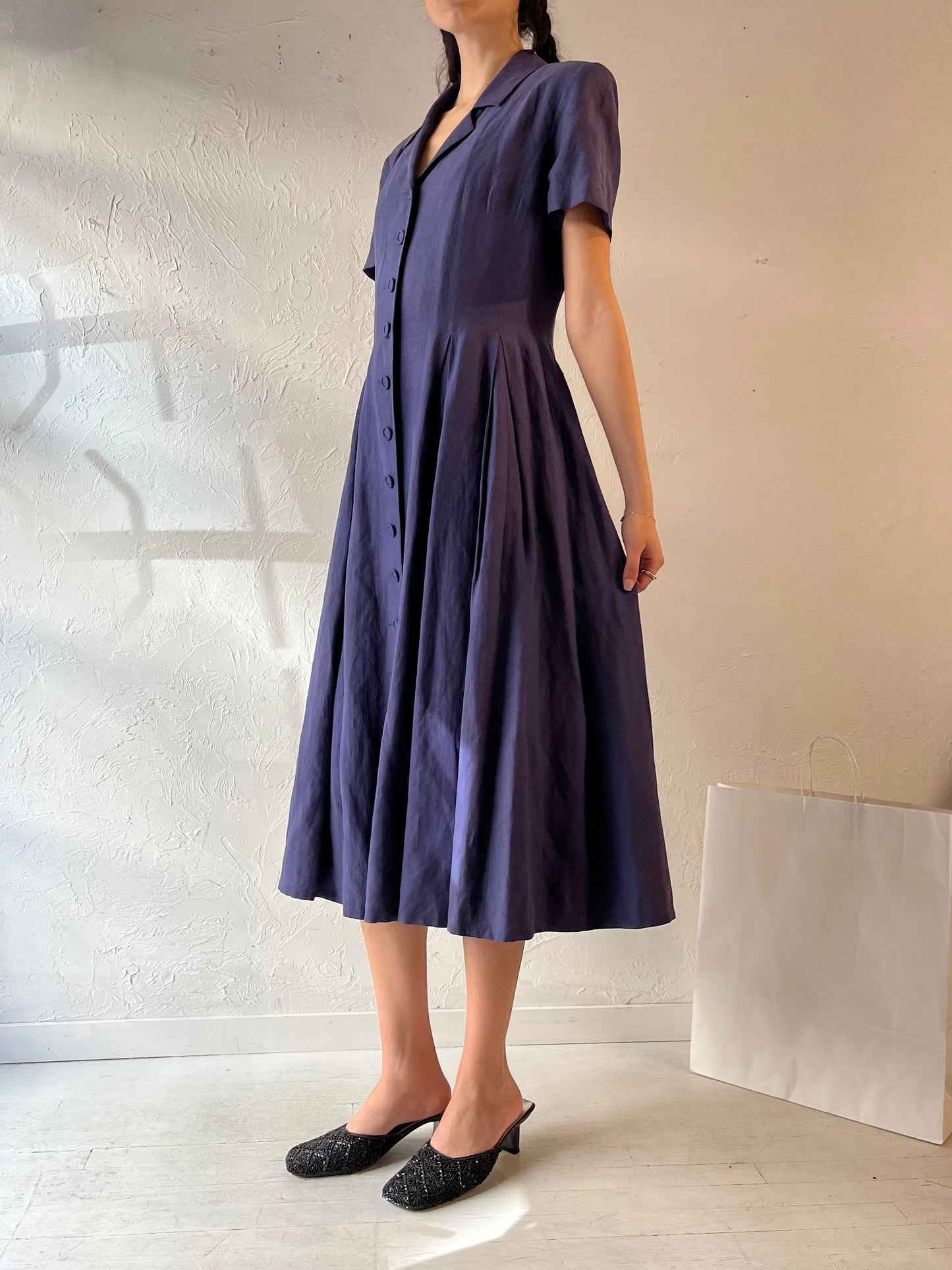 Vintage ‘Aperitiv’ Blue Button Up Collared Dress / Large