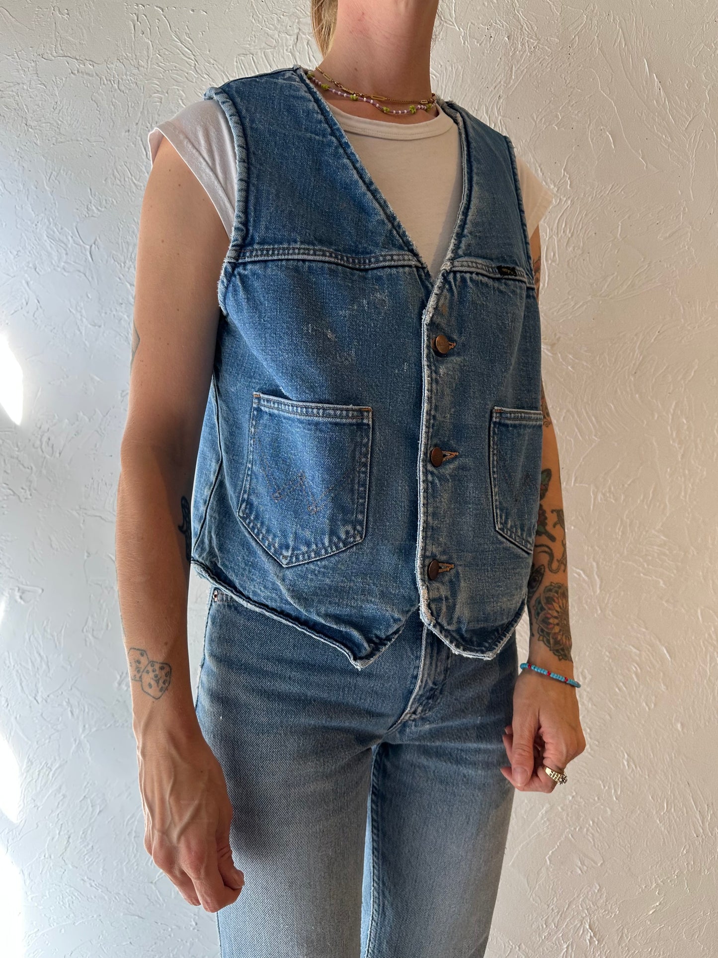 70s 'Wrangler' Denim Vest / Made in USA / Small