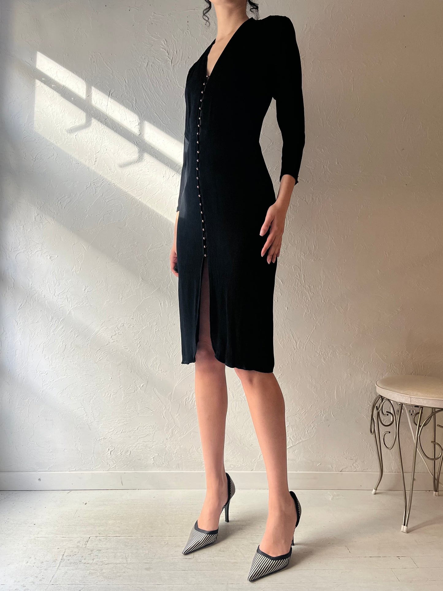 80s 'Ala Carte' Black Slinky Dress / Small