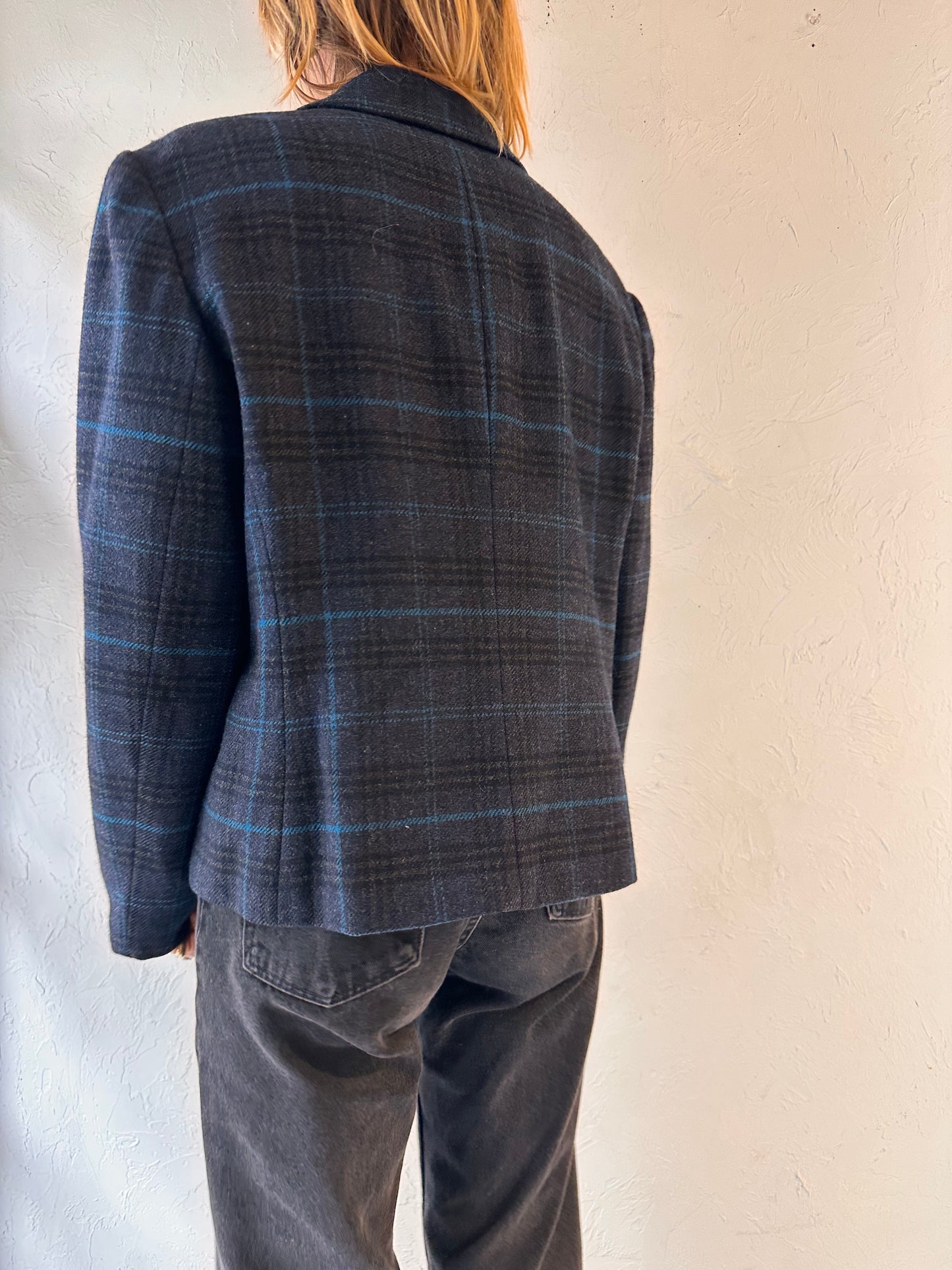 90s 'Jones New York' Plaid Wool Jacket / Large