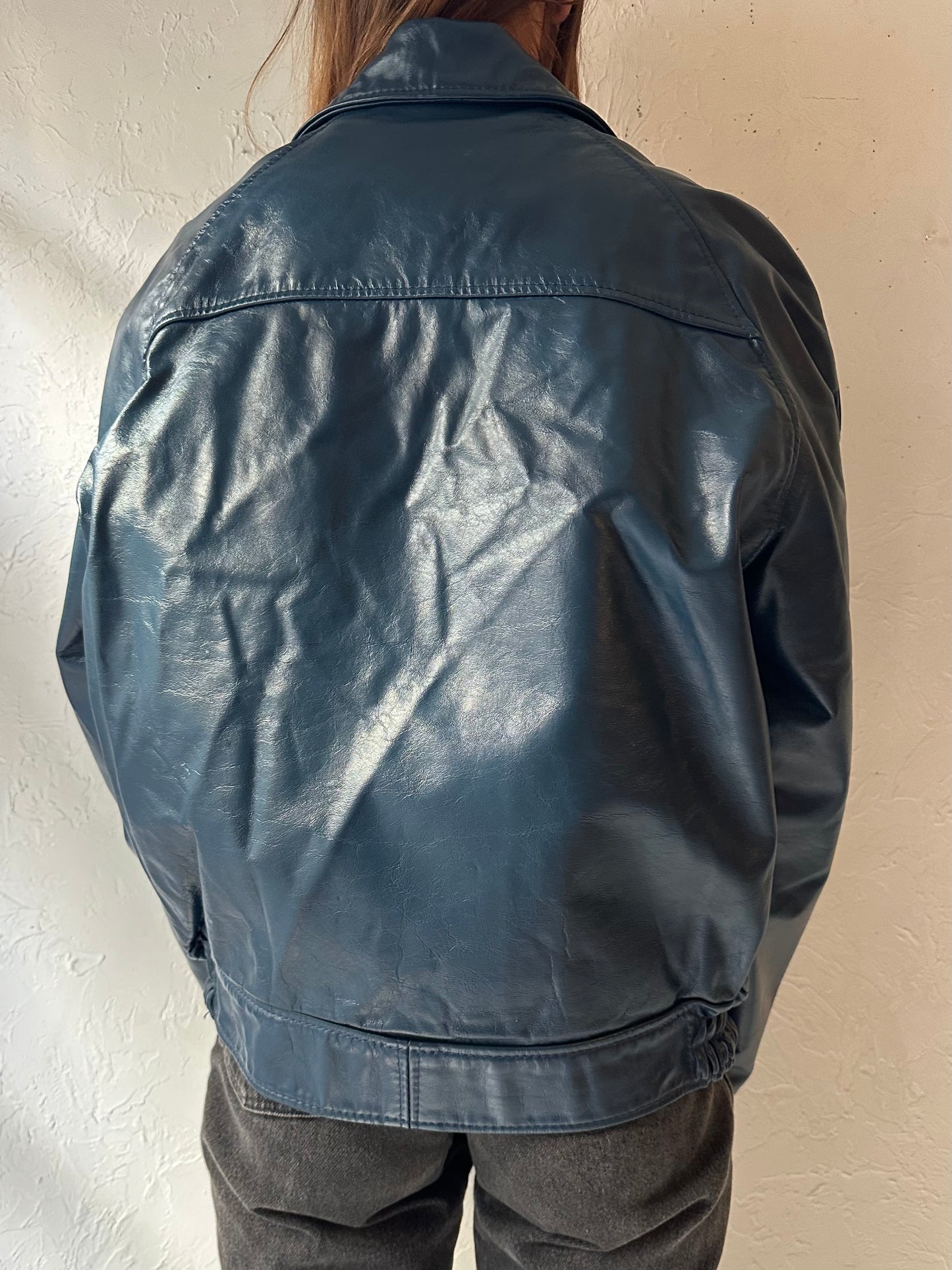 Vintage Heavy Duty Blue Leather PEI Curling Jacket / Large