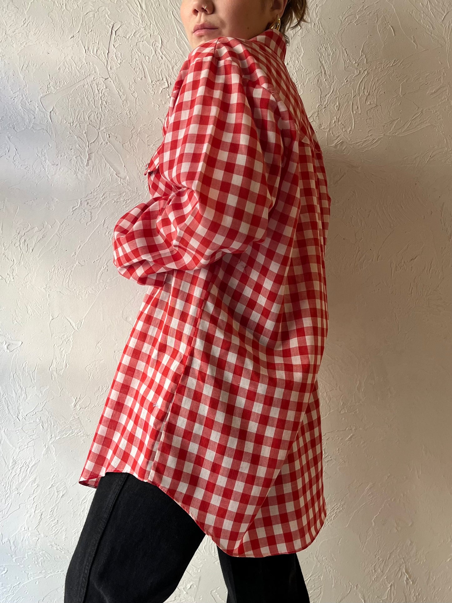 70s ‘Woodwards’ Red Gingham Pearl Snap Western Shirt / Medium