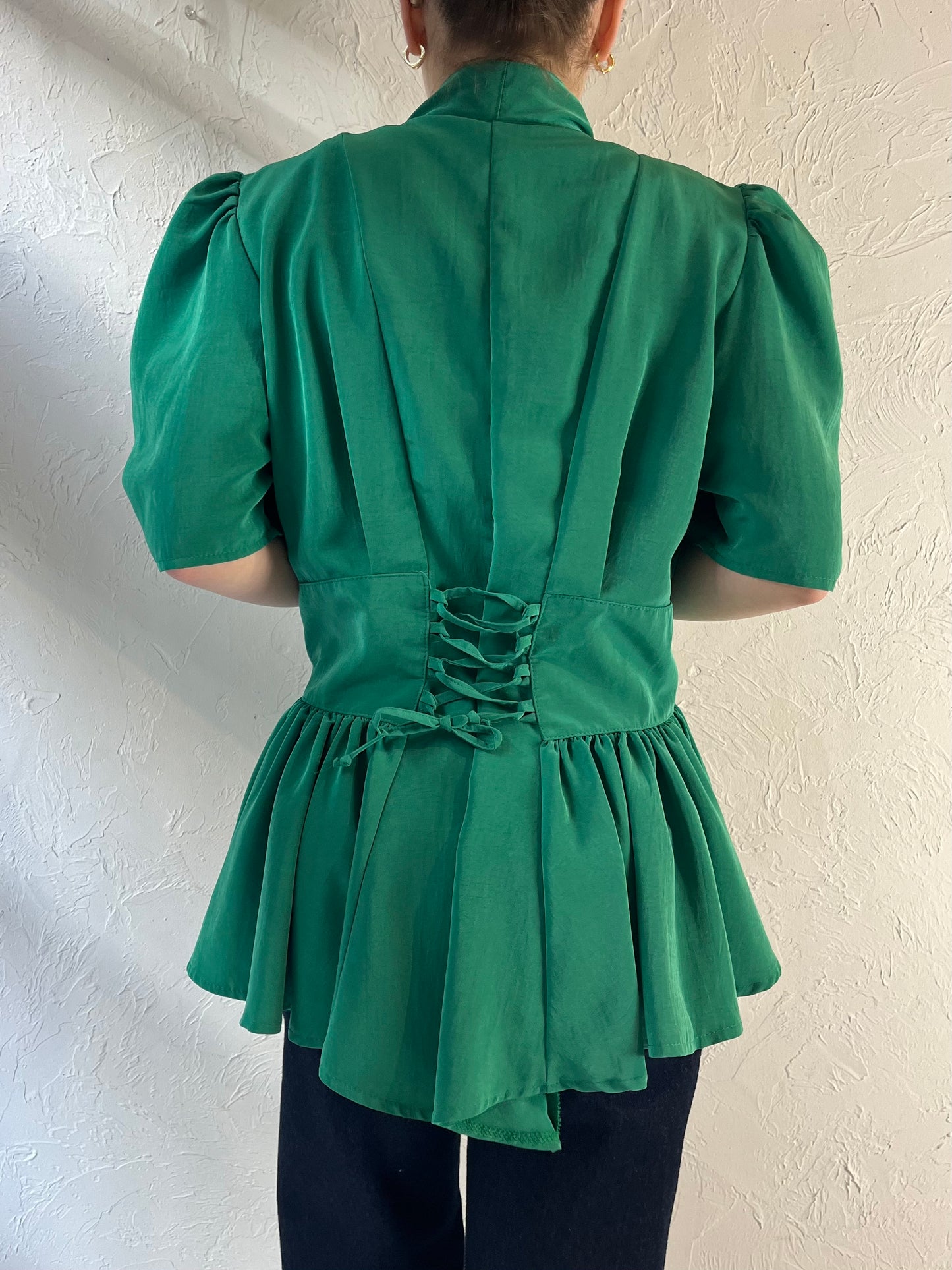 80s ‘Tazzia’ Green Ruffle Blouse / Medium