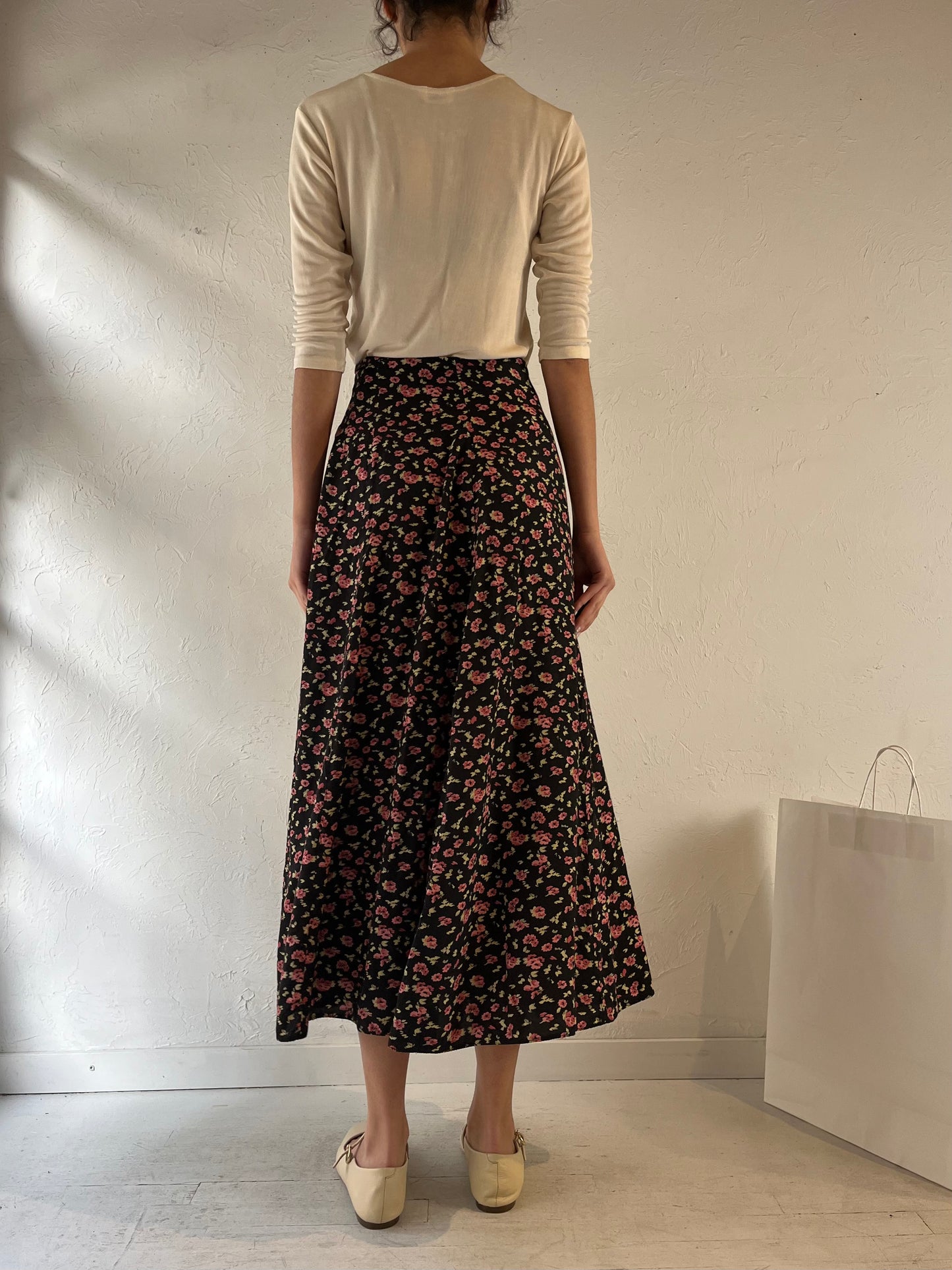 Vintage Floral Print Maxi Skirt / Small