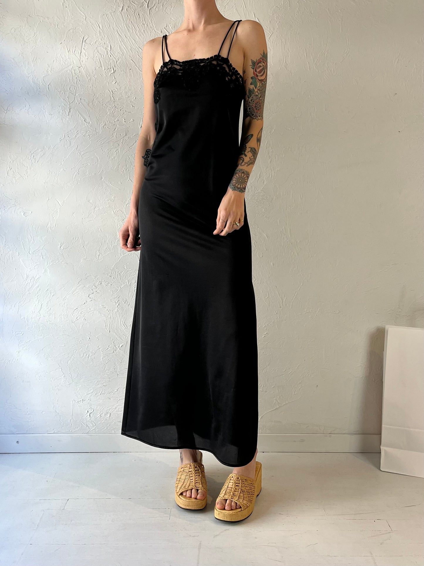 90s 'Vanity Fair' Black Slip Dress / Small