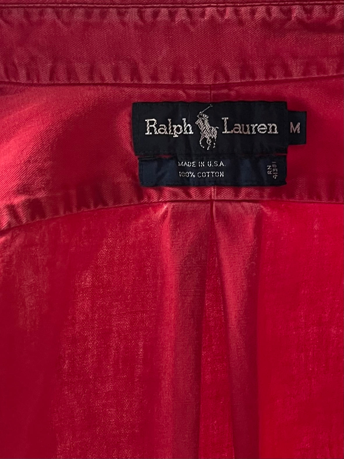 90s 'Ralph Lauren' Red Cotton Button Up Shirt / Medium