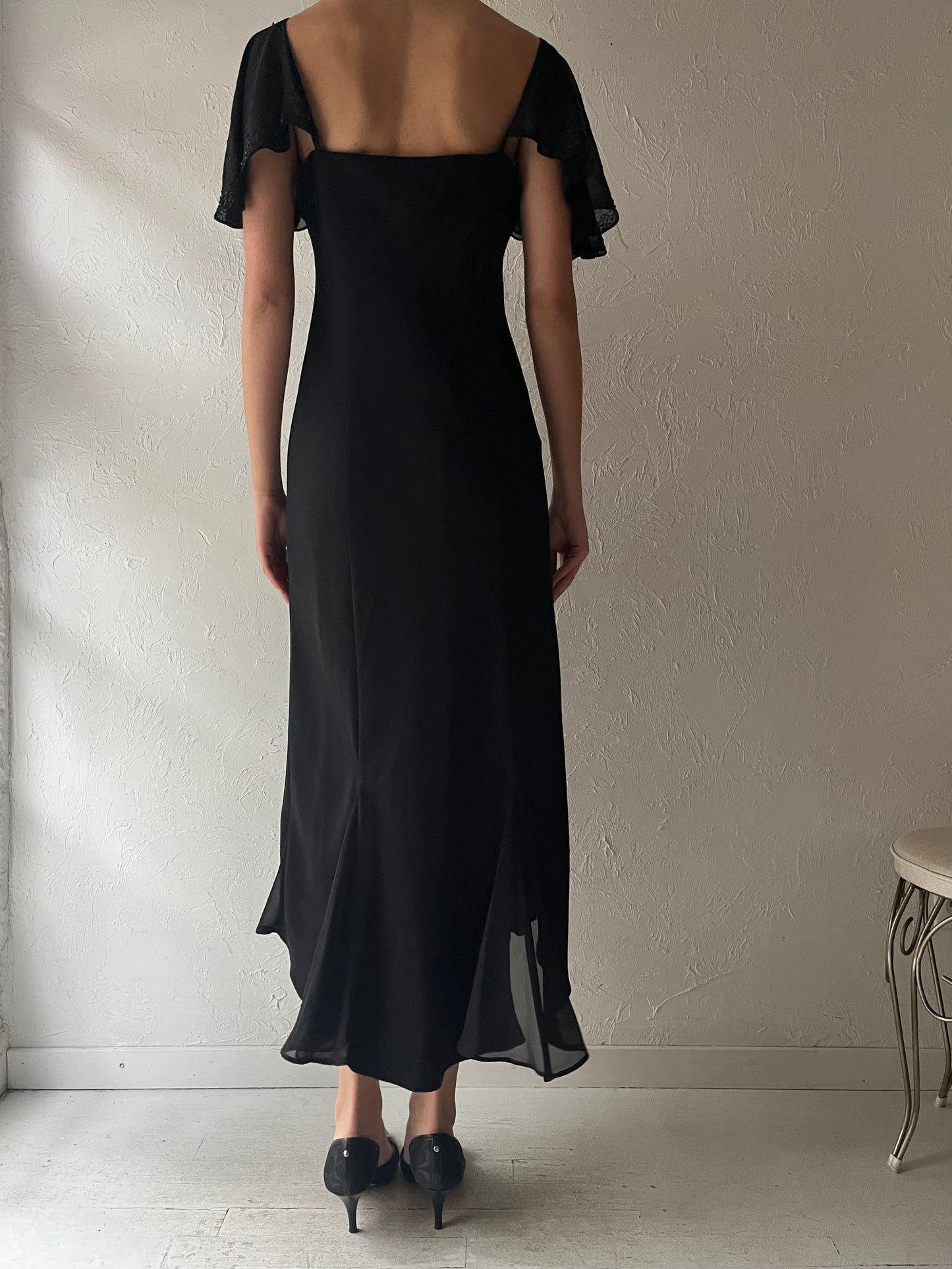 90s 'Sandra Darren' Black Formal Dress / Medium